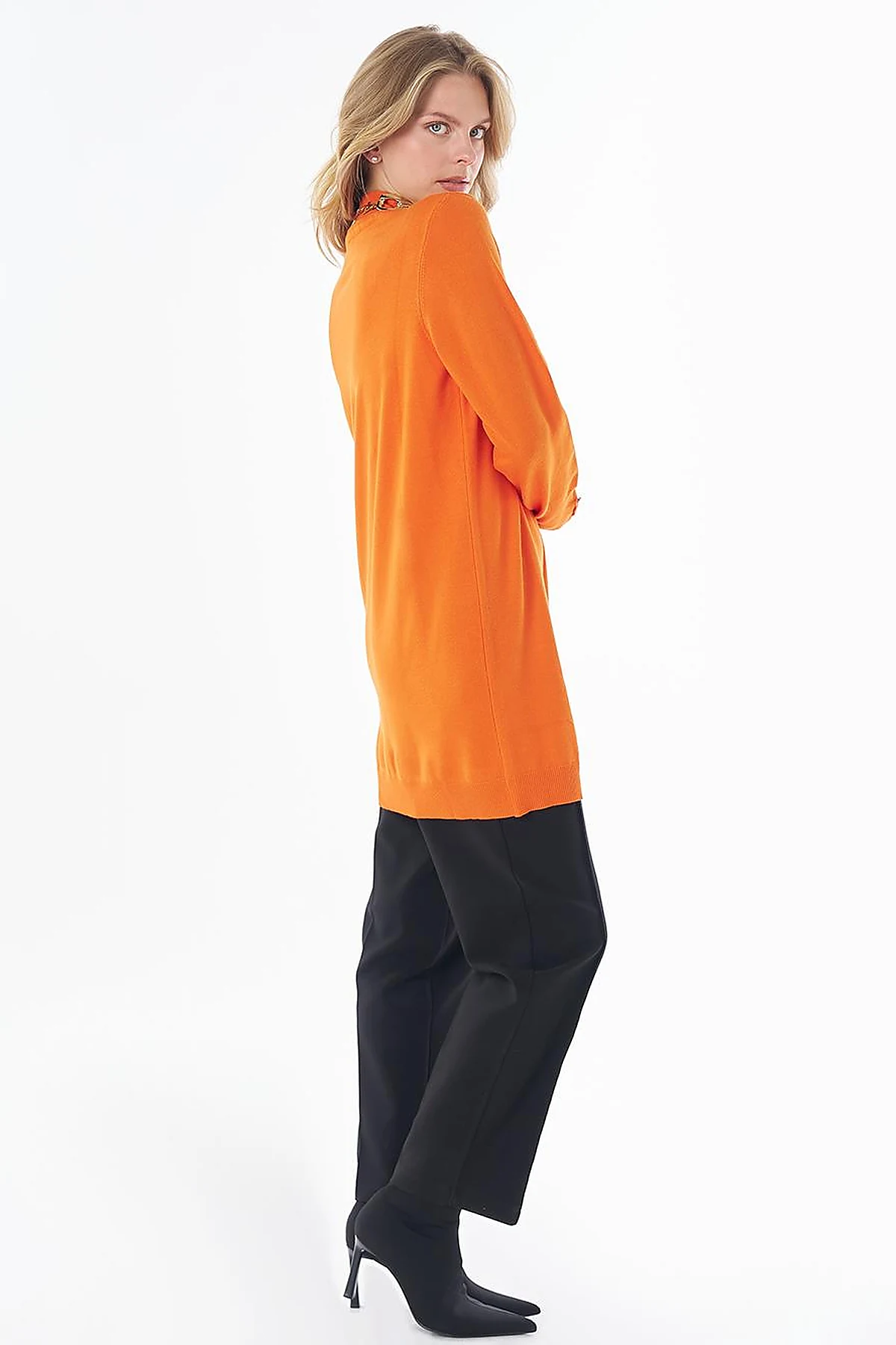 Turtleneck Basic Viscose Knit Tunic Orange