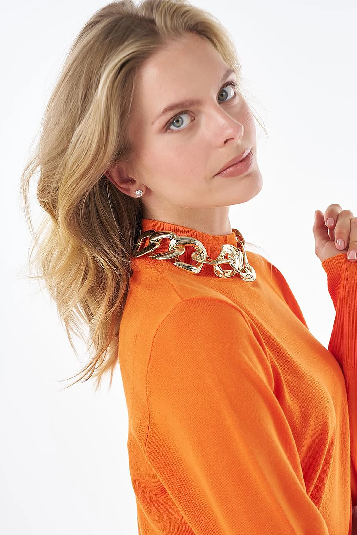 Turtleneck Basic Viscose Knit Tunic Orange