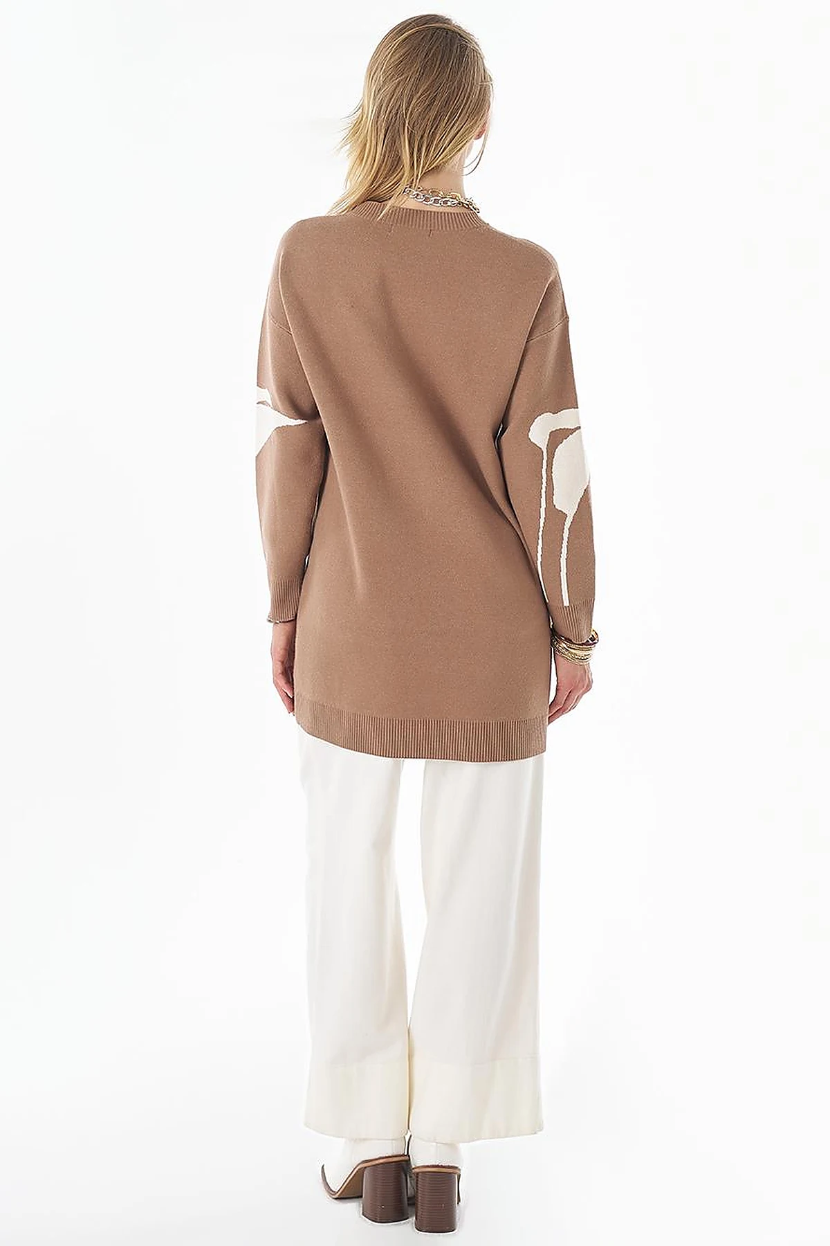 Soyut Desen Triko Tunik Camel