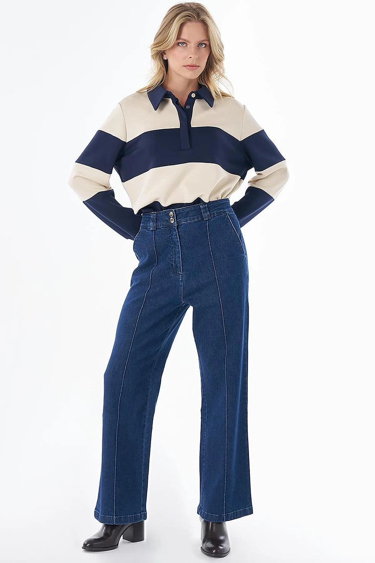 Çima Dikişli Denim Pantolon İndigo