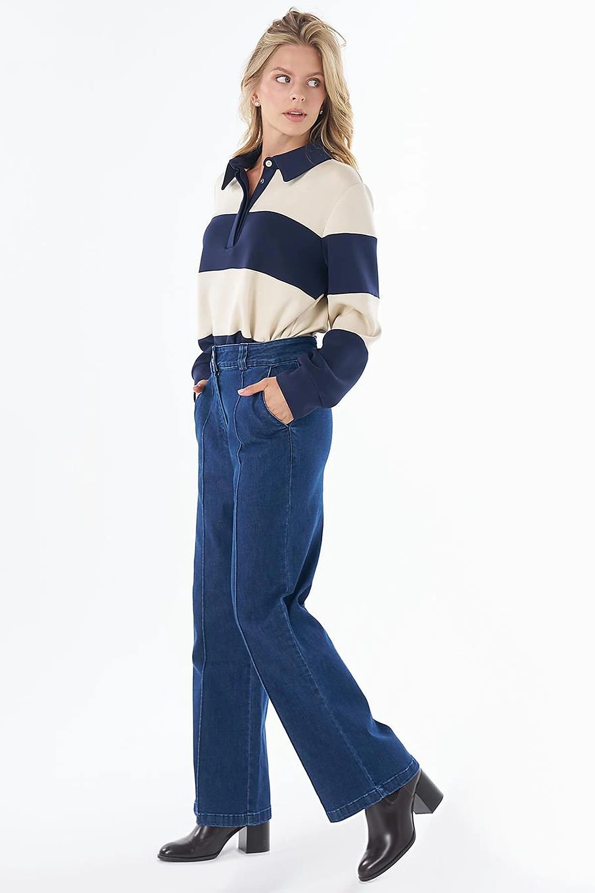Çima Dikişli Denim Pantolon İndigo