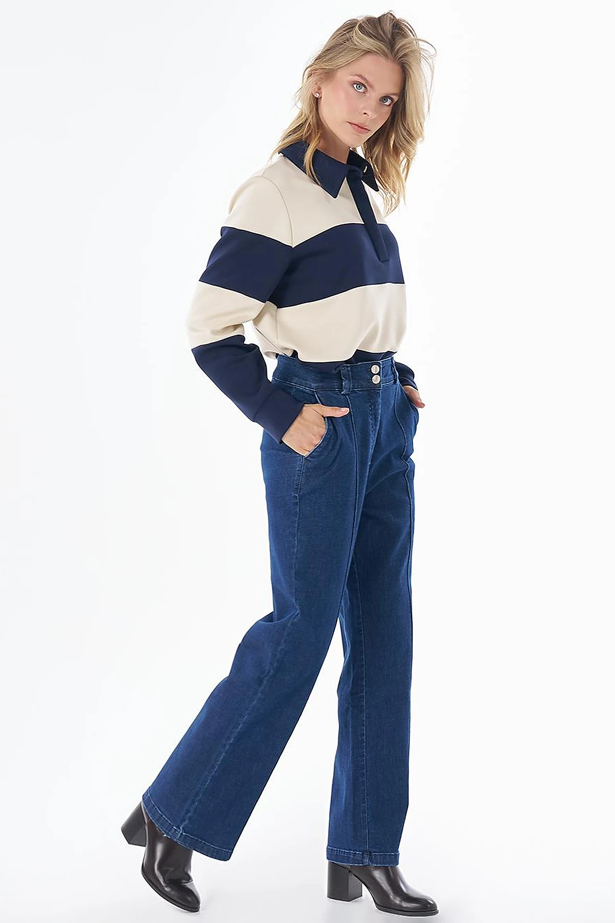 Çima Dikişli Denim Pantolon İndigo