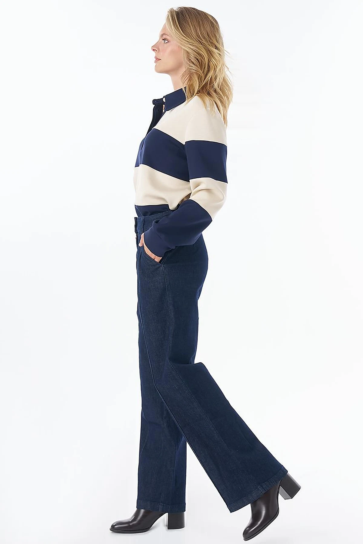 Çima Dikişli Denim Pantolon Koyu Lacivert