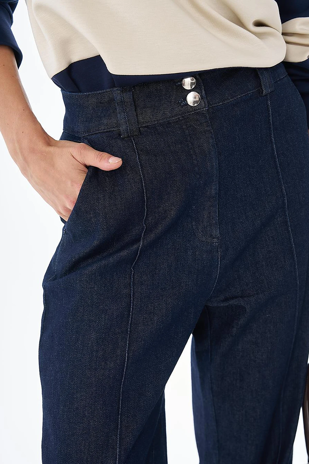 Çima Dikişli Denim Pantolon Koyu Lacivert