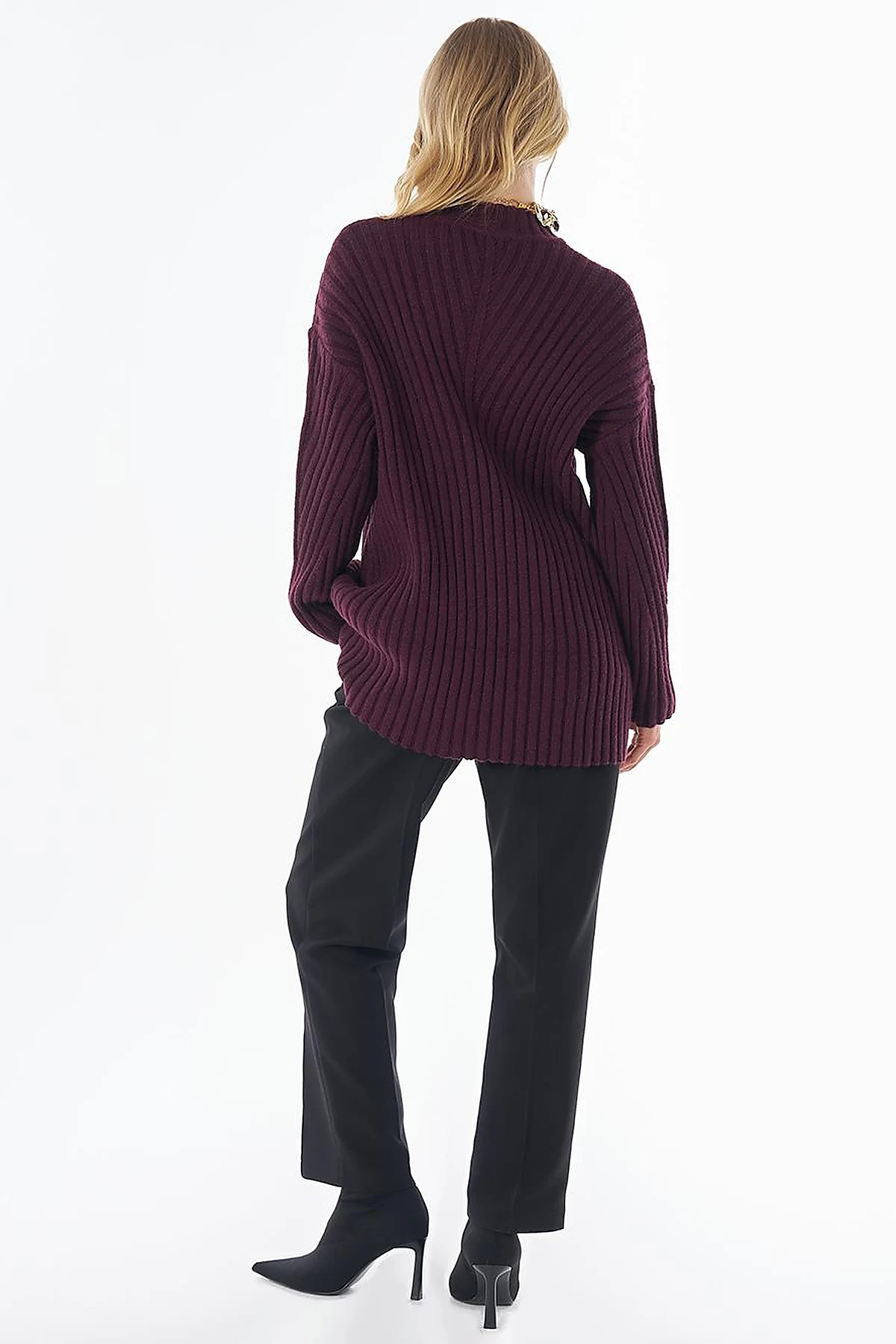 Fitilli Yarım Balıkçı Triko Tunik Bordo