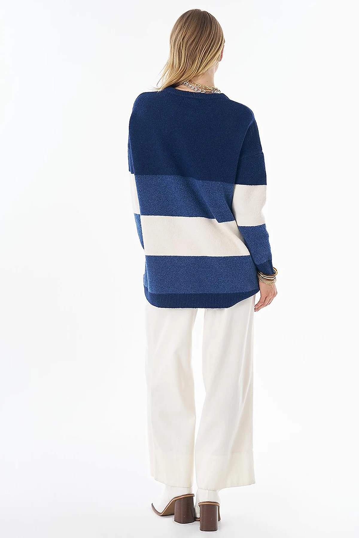 Contrast-Color Knit Tunic Navy