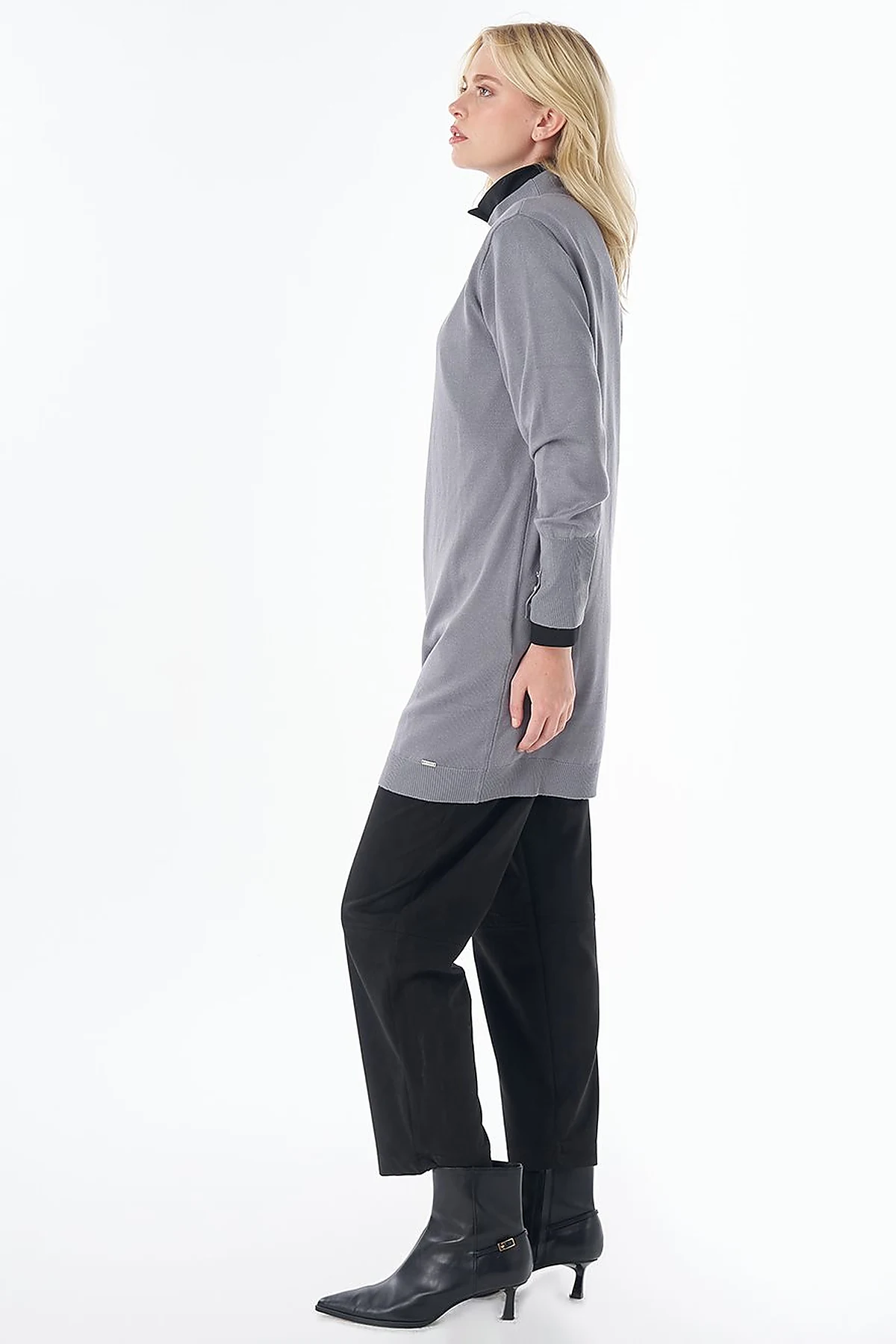 Turtleneck Basic Viscose Knit Tunic Gray