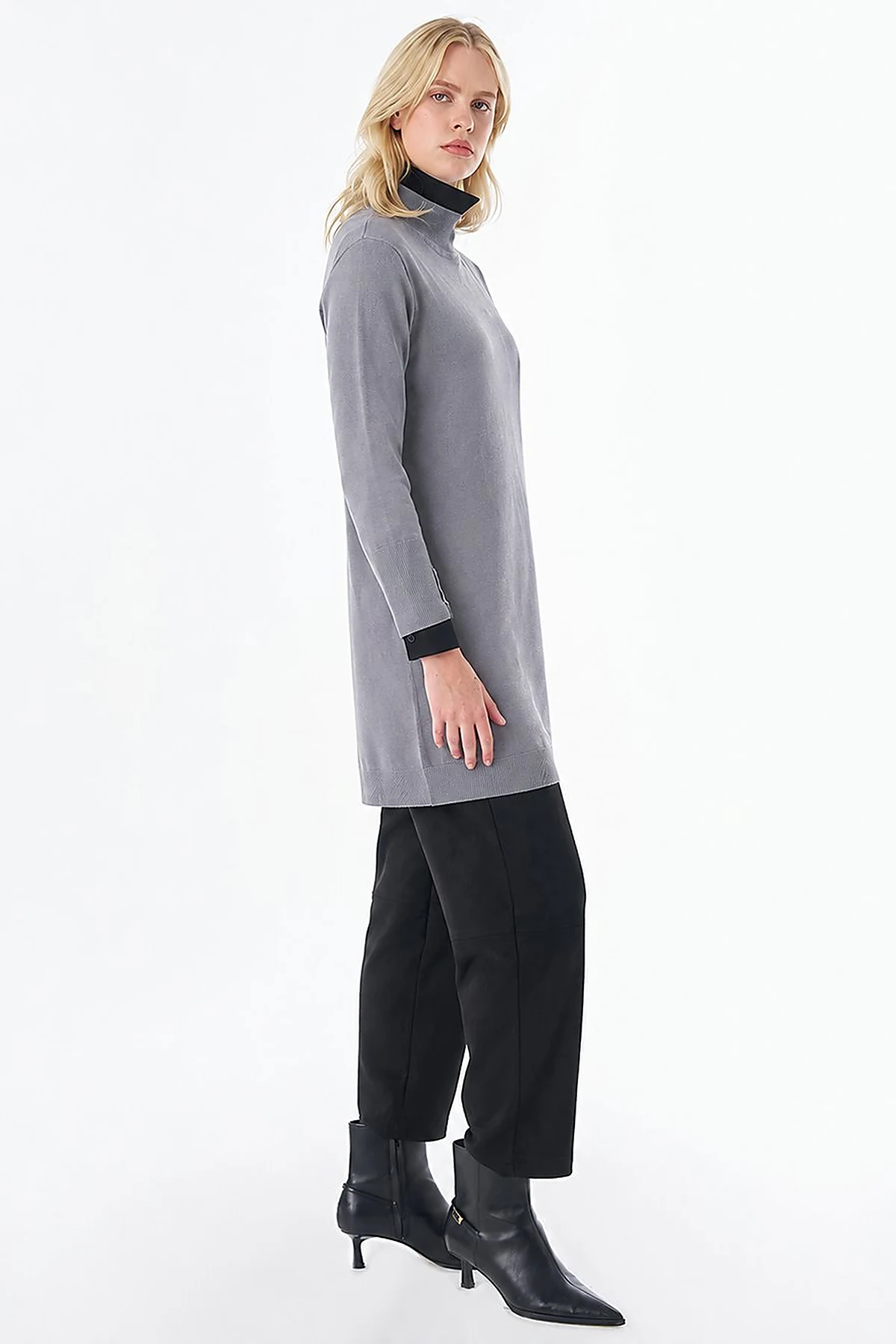 Turtleneck Basic Viscose Knit Tunic Gray