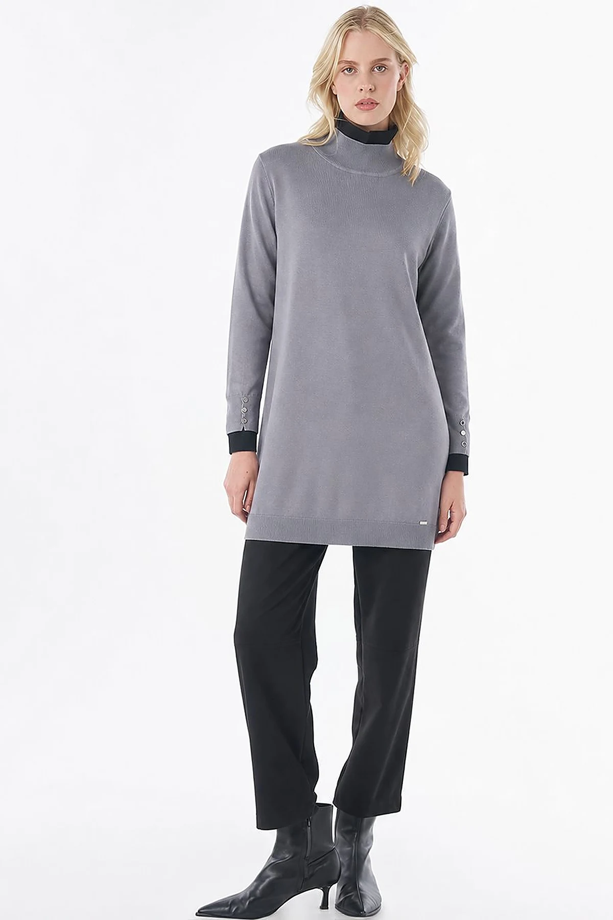 Turtleneck Basic Viscose Knit Tunic Gray