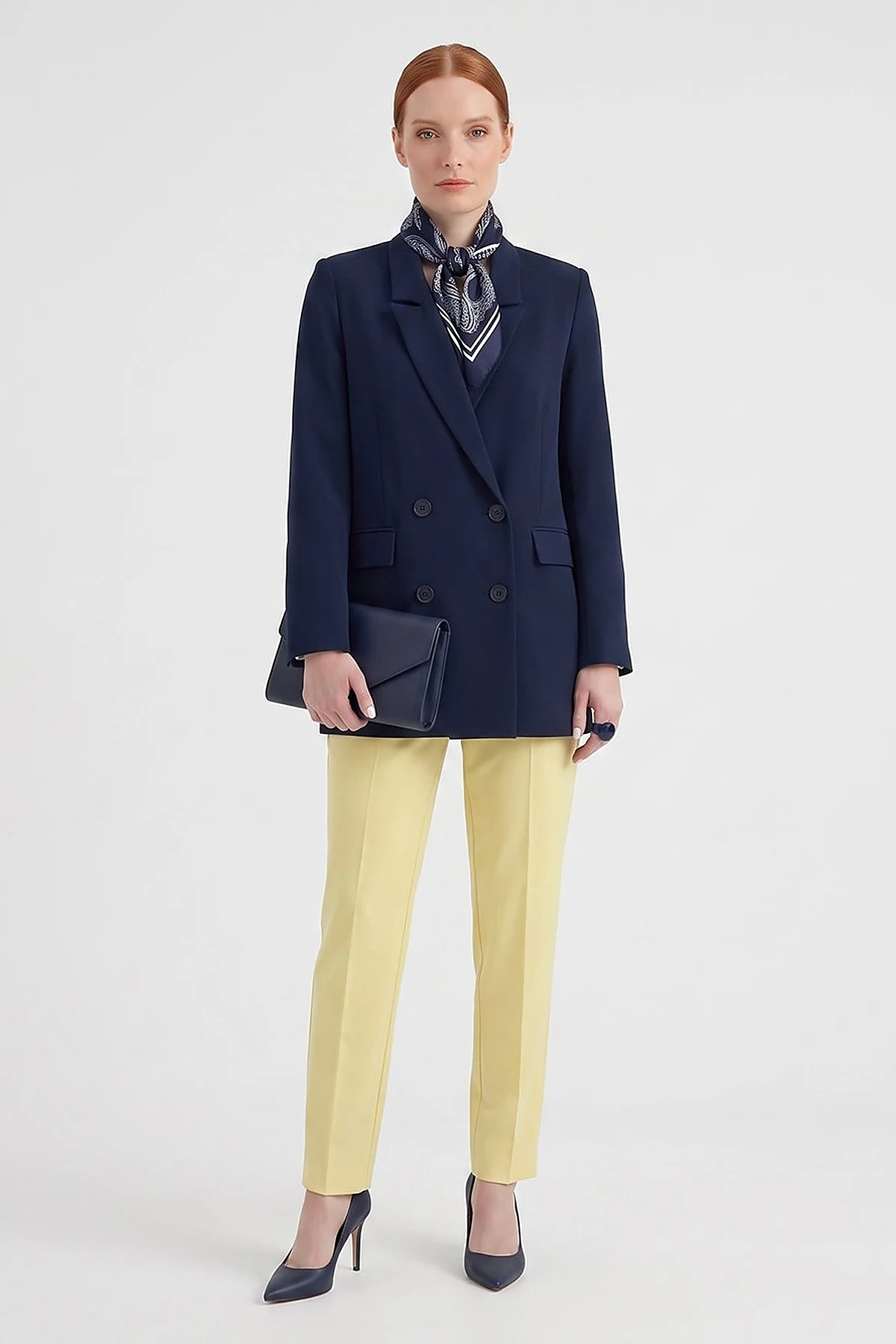 Cover Pocket Crepe Blazer Jacket Navy Blue