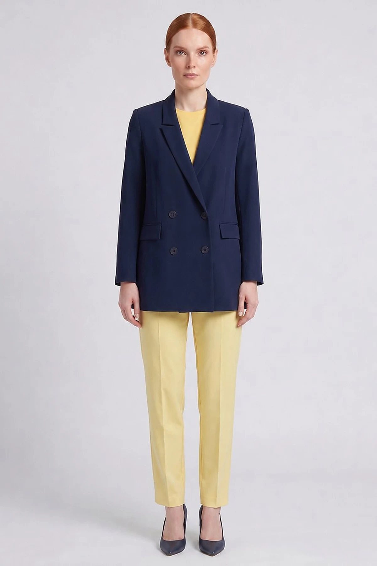 Cover Pocket Crepe Blazer Jacket Navy Blue