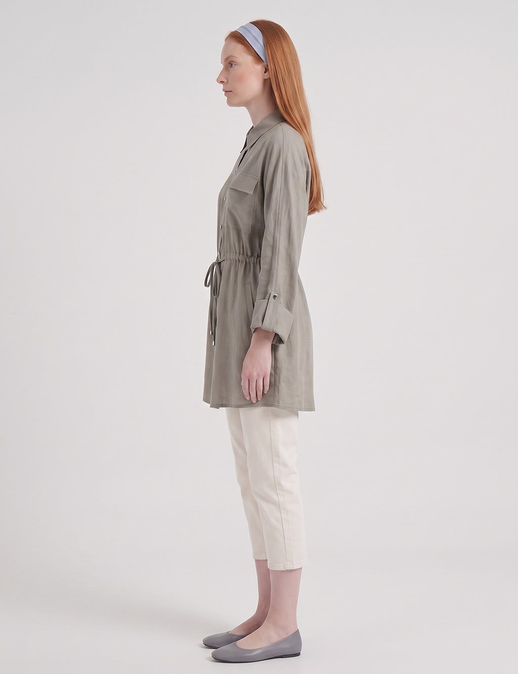 Single-Pocket Linen Lyocell Tunic Dark Mink