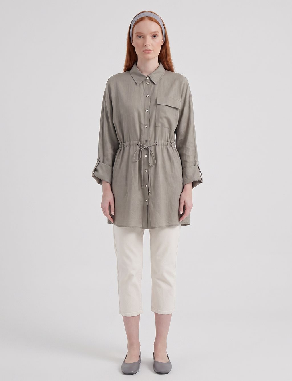 Single-Pocket Linen Lyocell Tunic Dark Mink