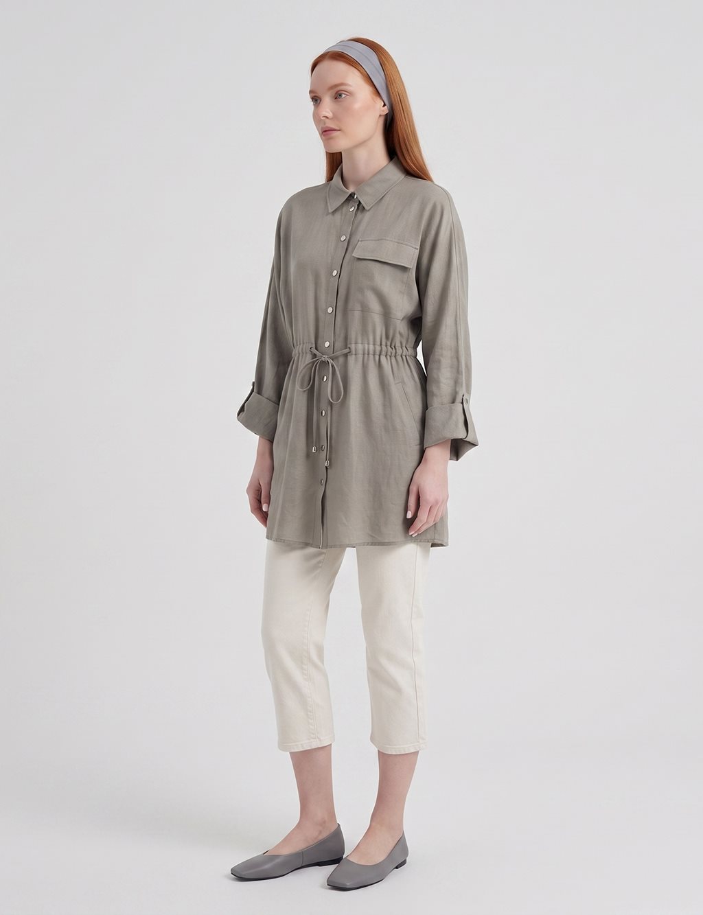 Single-Pocket Linen Lyocell Tunic Dark Mink