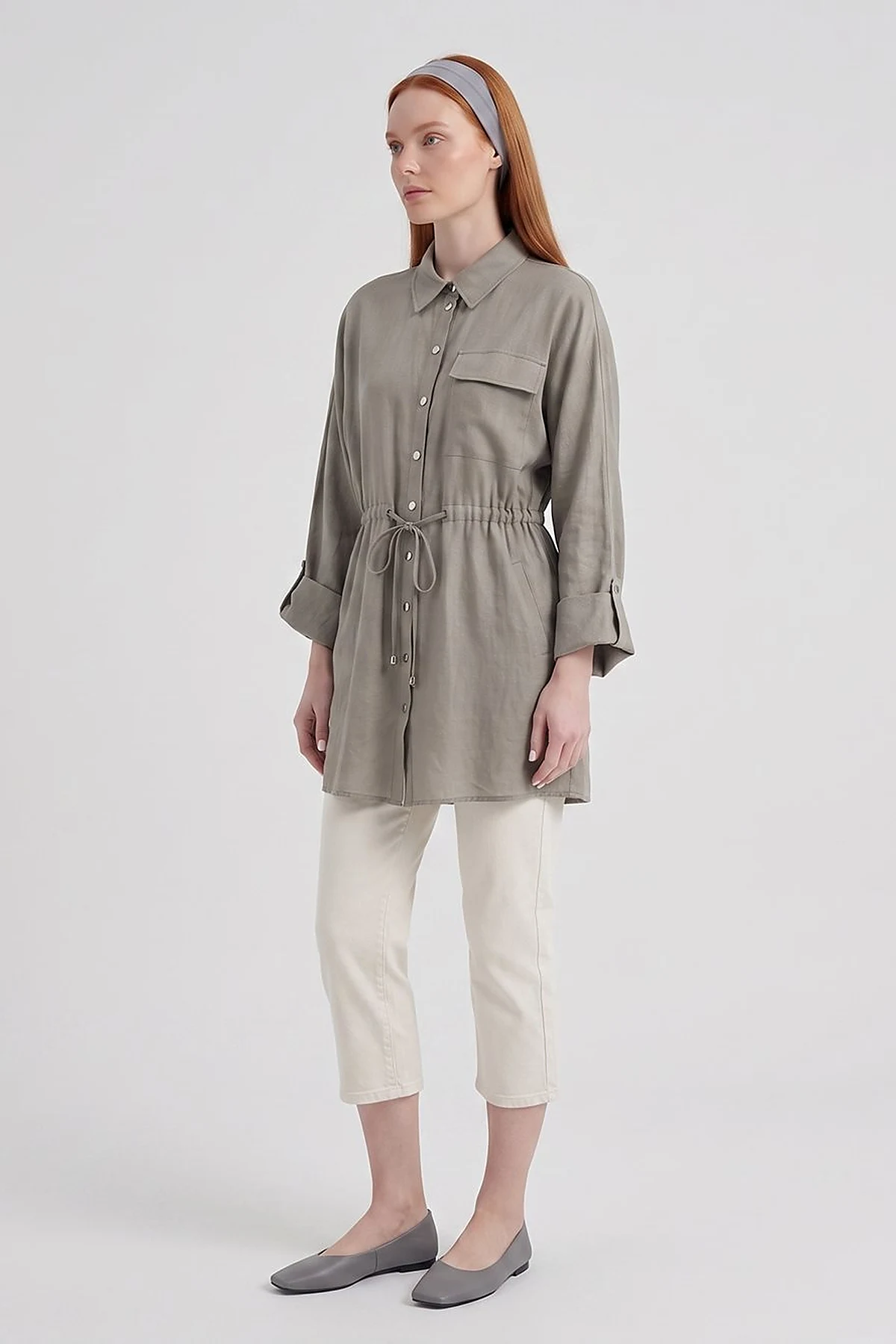 Single-Pocket Linen Lyocell Tunic Dark Mink