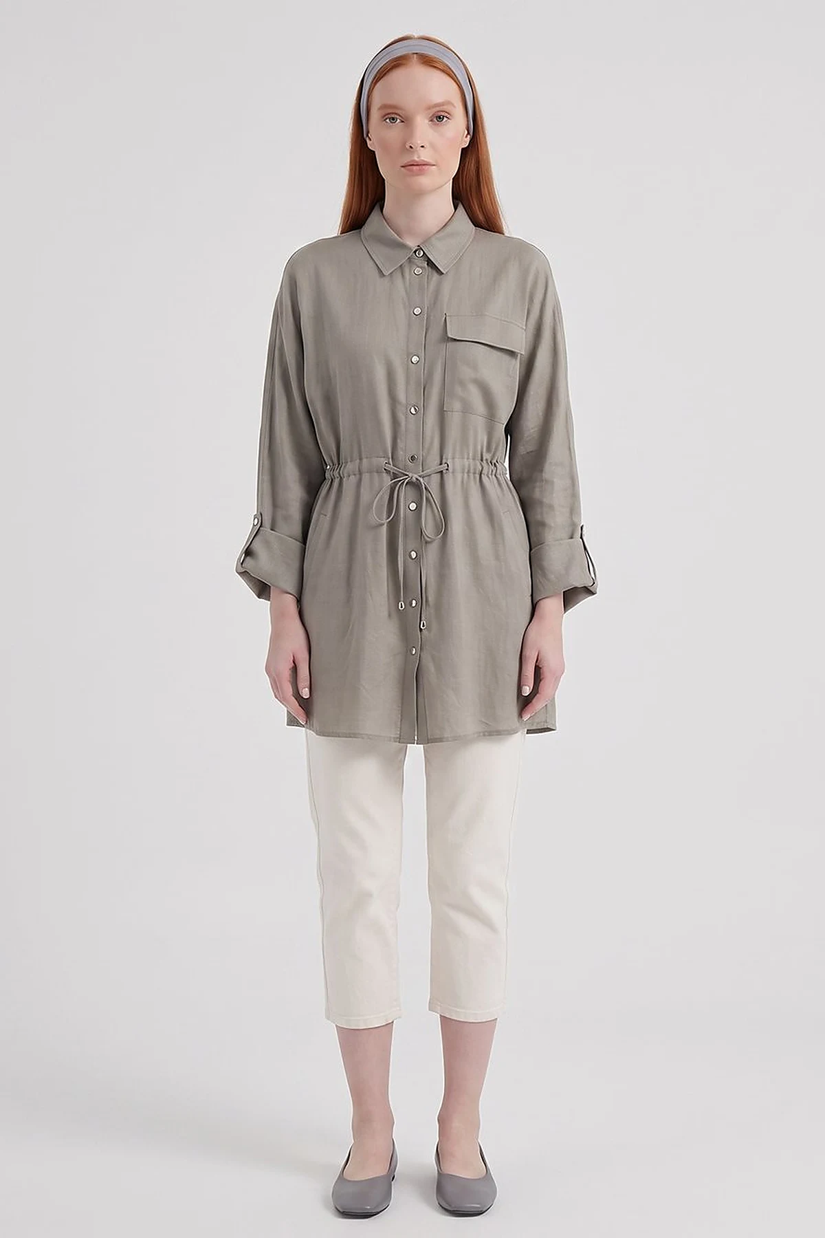 Single-Pocket Linen Lyocell Tunic Dark Mink