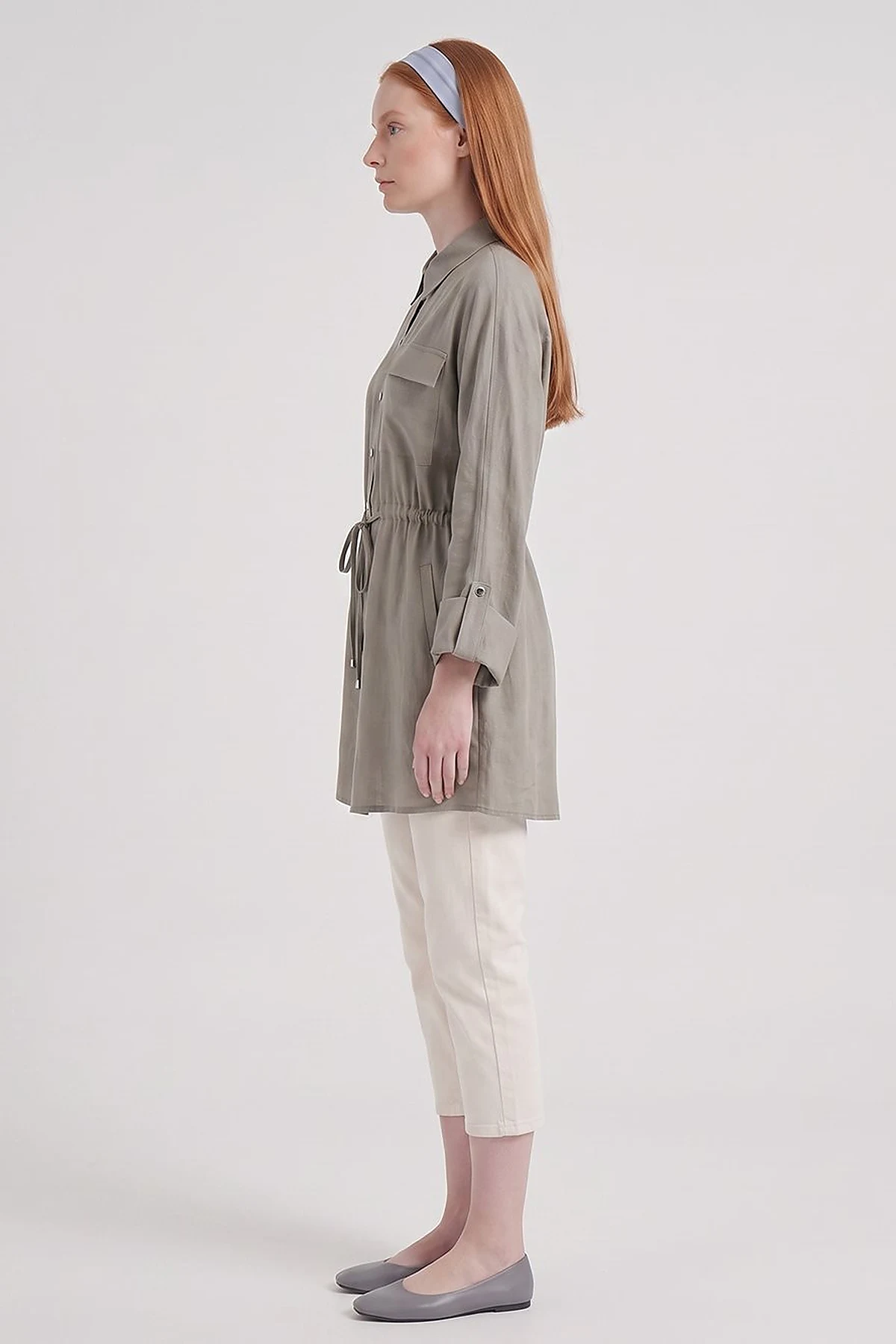 Single-Pocket Linen Lyocell Tunic Dark Mink