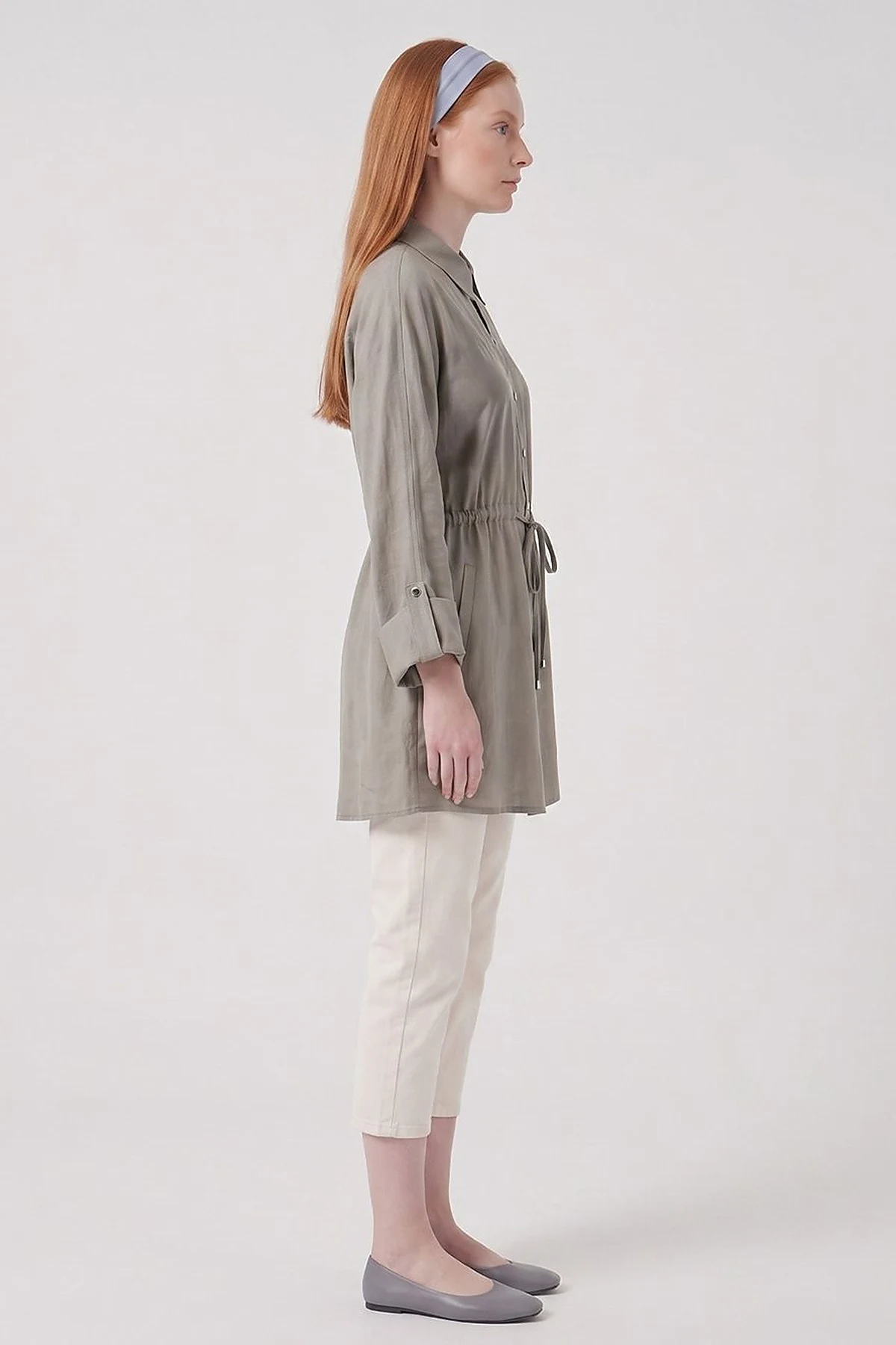 Single-Pocket Linen Lyocell Tunic Dark Mink