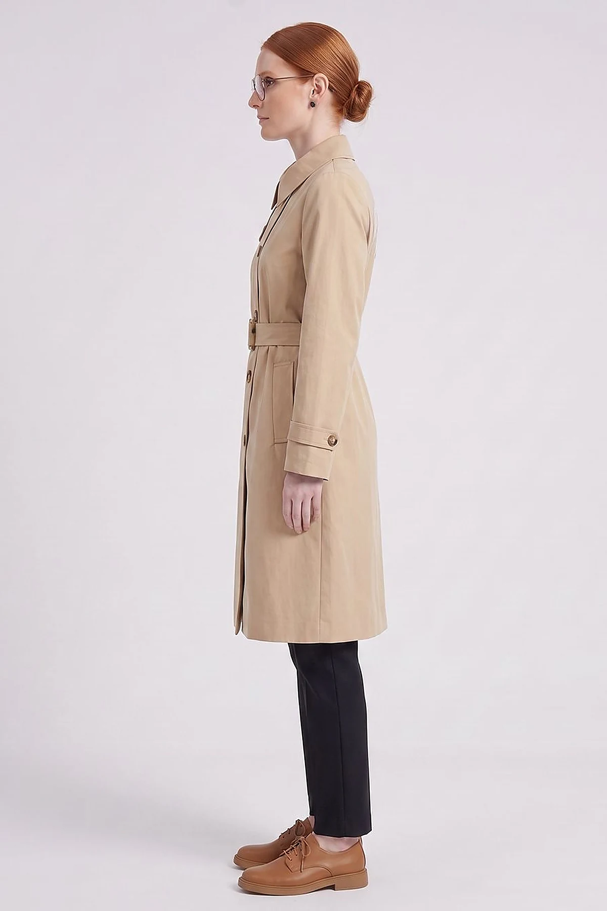 Convertible Collar Double-Breasted Trench Coat Light Beige