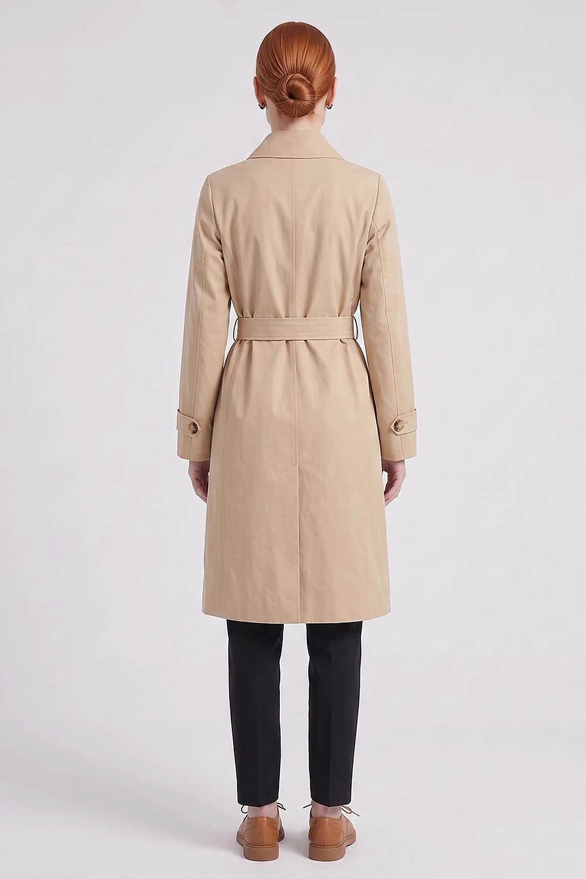Convertible Collar Double-Breasted Trench Coat Light Beige