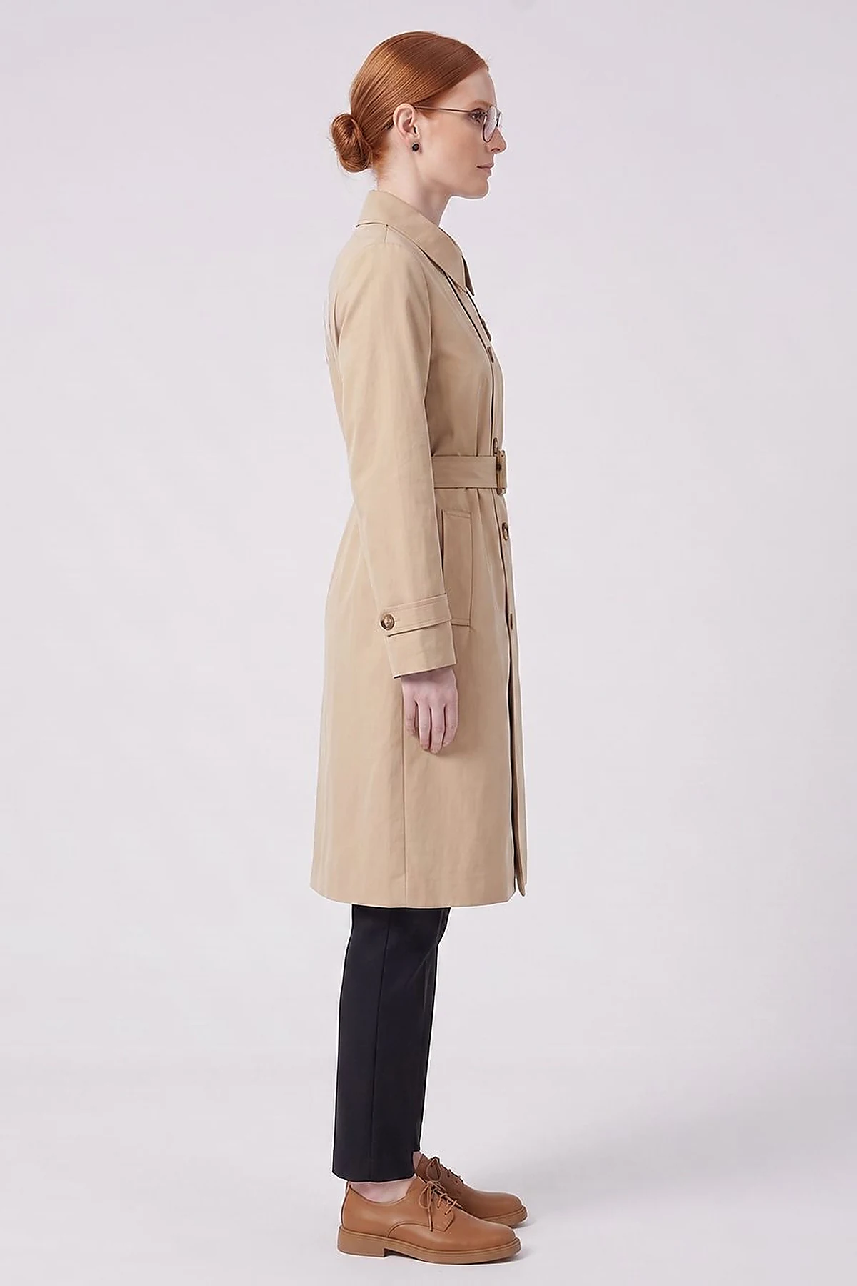 Convertible Collar Double-Breasted Trench Coat Light Beige