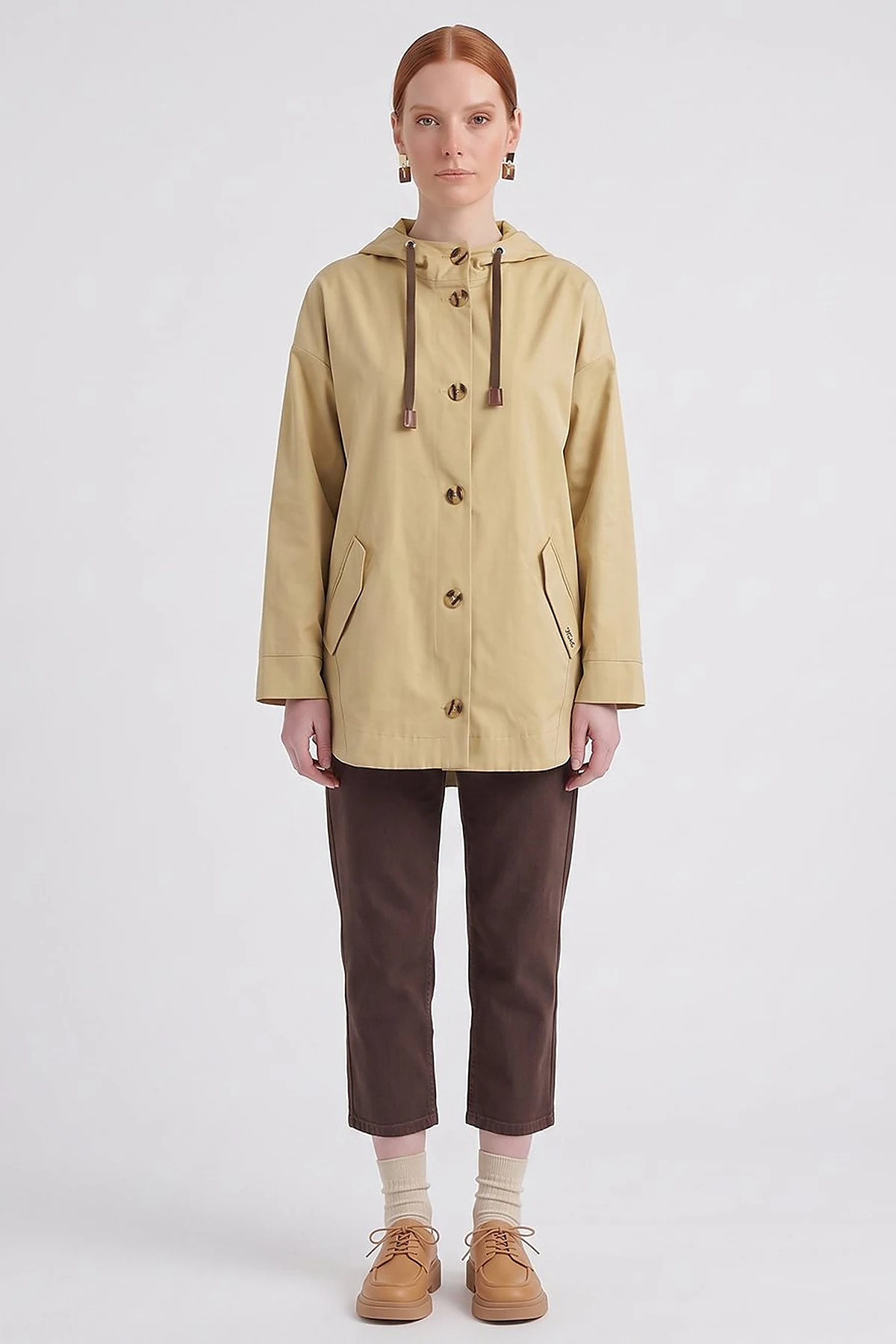 Hooded Short Trench Coat Light Yellow