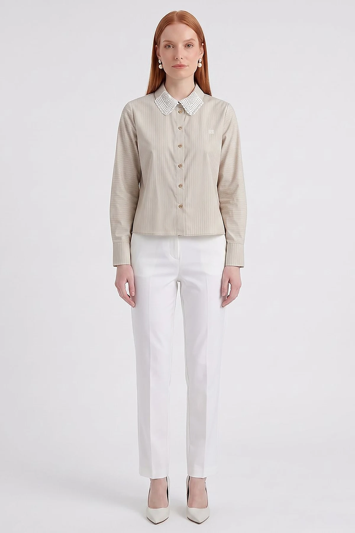 Collar-Detail Cotton Blouse Moss Green