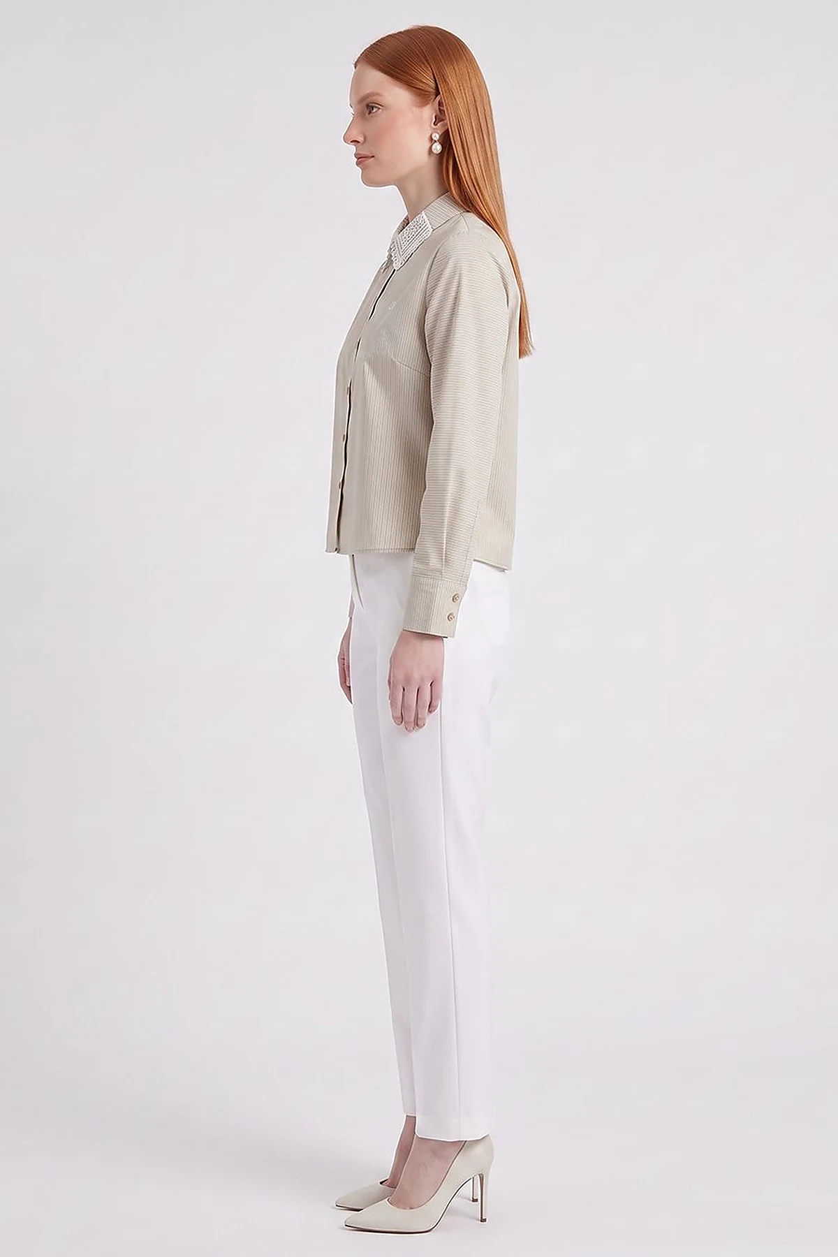 Collar-Detail Cotton Blouse Moss Green