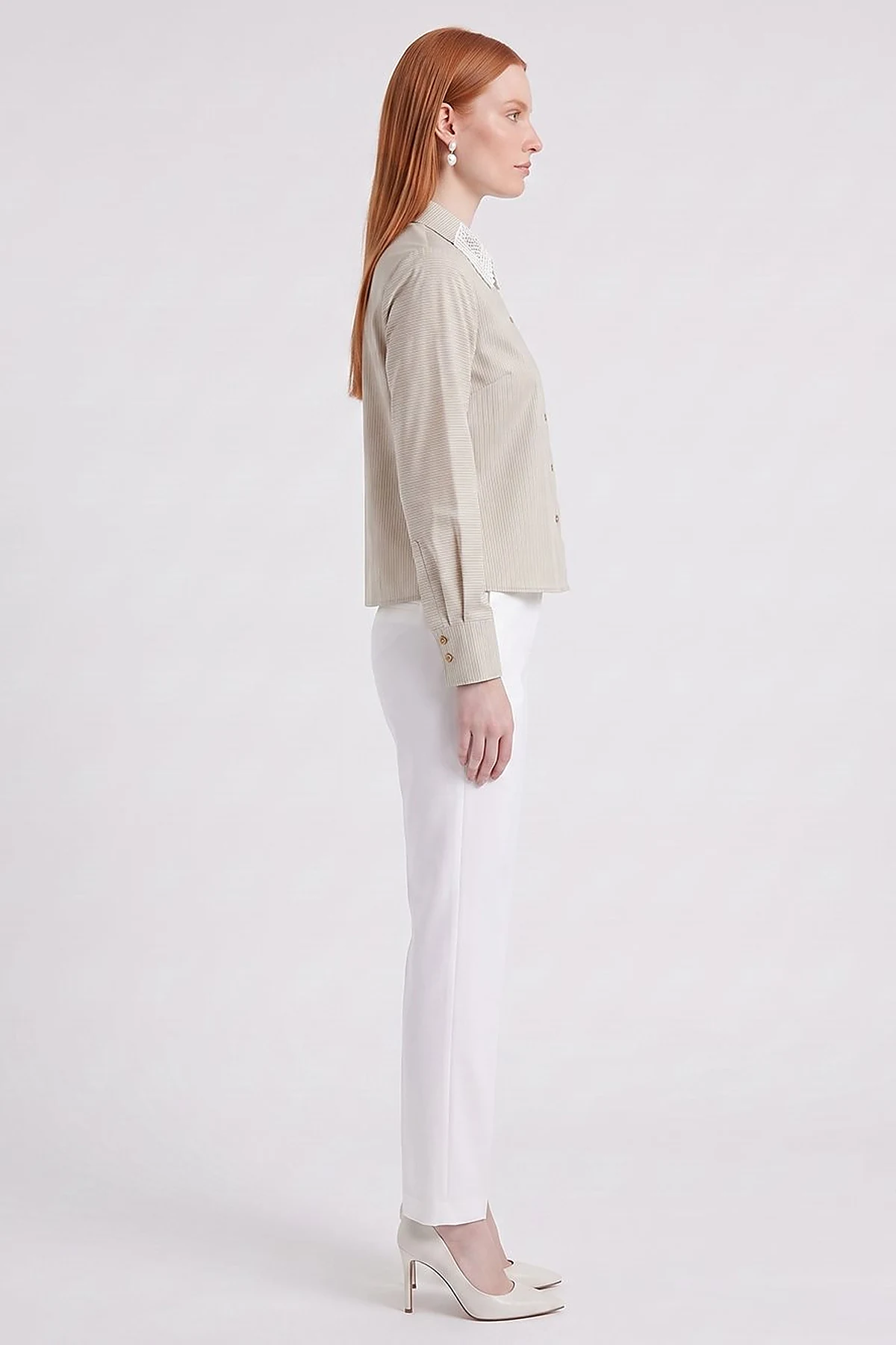 Collar-Detail Cotton Blouse Moss Green