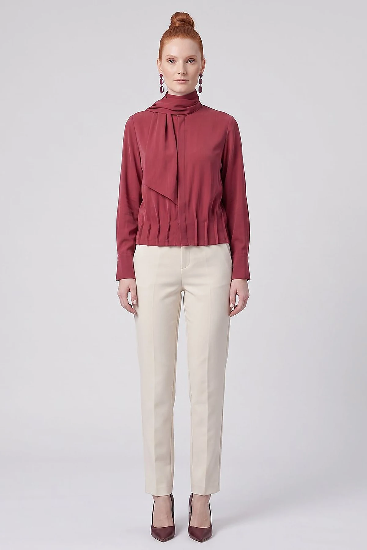 Shawl Collar Rayon Blouse Tibetan Red