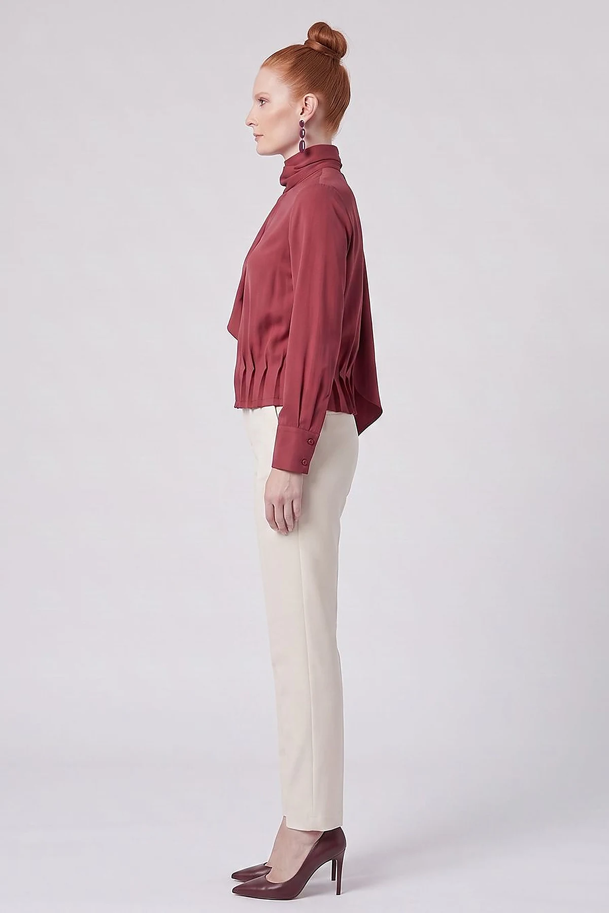 Shawl Collar Rayon Blouse Tibetan Red