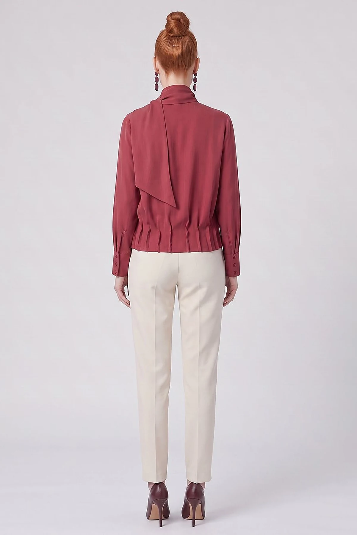 Shawl Collar Rayon Blouse Tibetan Red