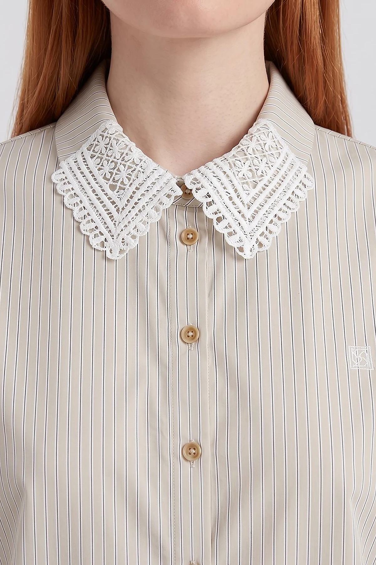 Collar-Detail Cotton Blouse Moss Green