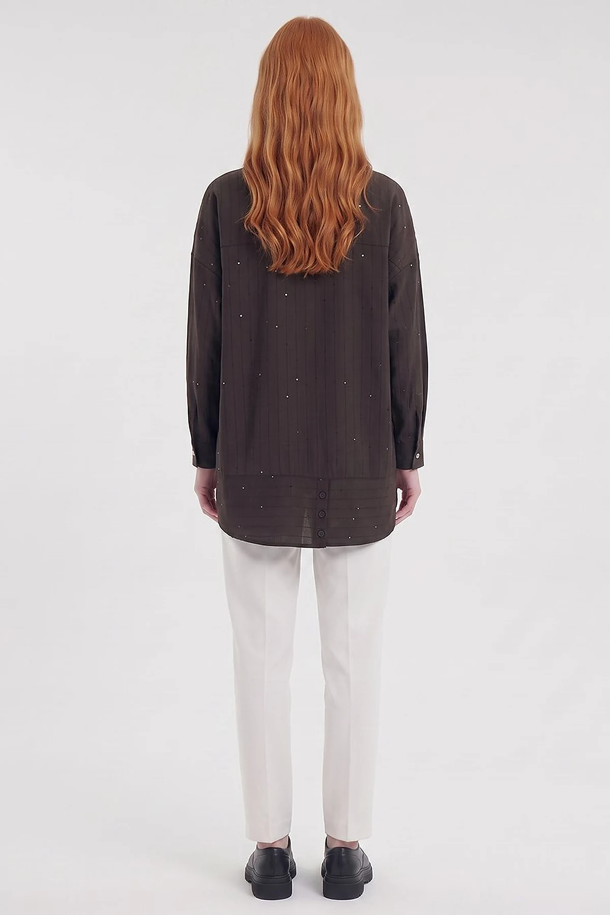 Double-Pocket Mandarin Collar Blouse Dark Brown
