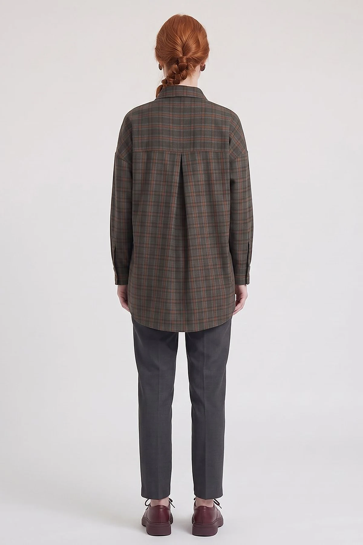 Plaid Pattern Embroidered Appliqué Tunic Khaki