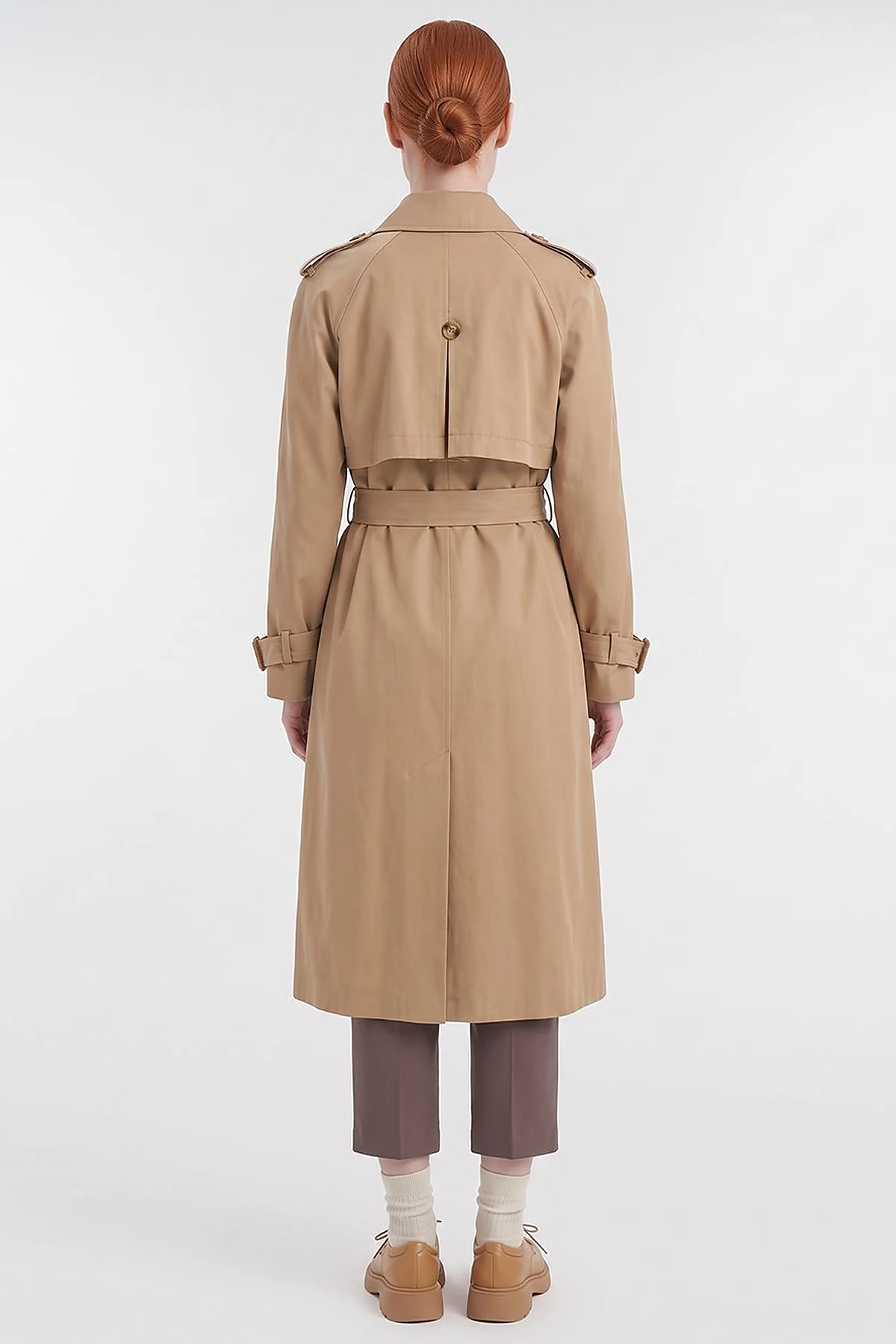 Buttoned Double-Breasted Trench Coat Beige