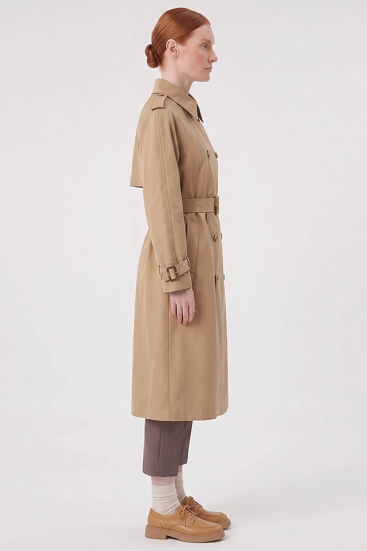 Buttoned Double-Breasted Trench Coat Beige
