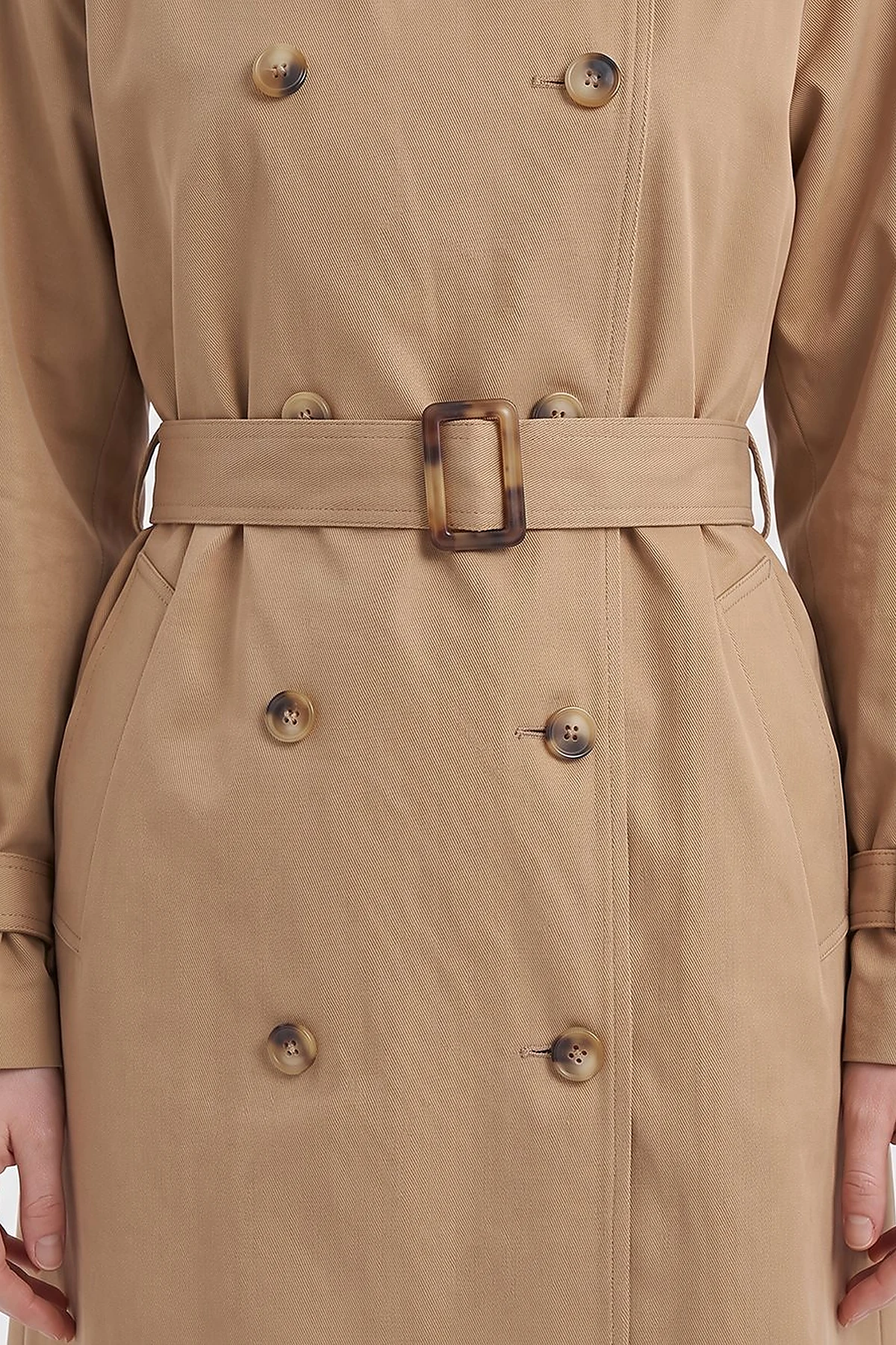 Buttoned Double-Breasted Trench Coat Beige