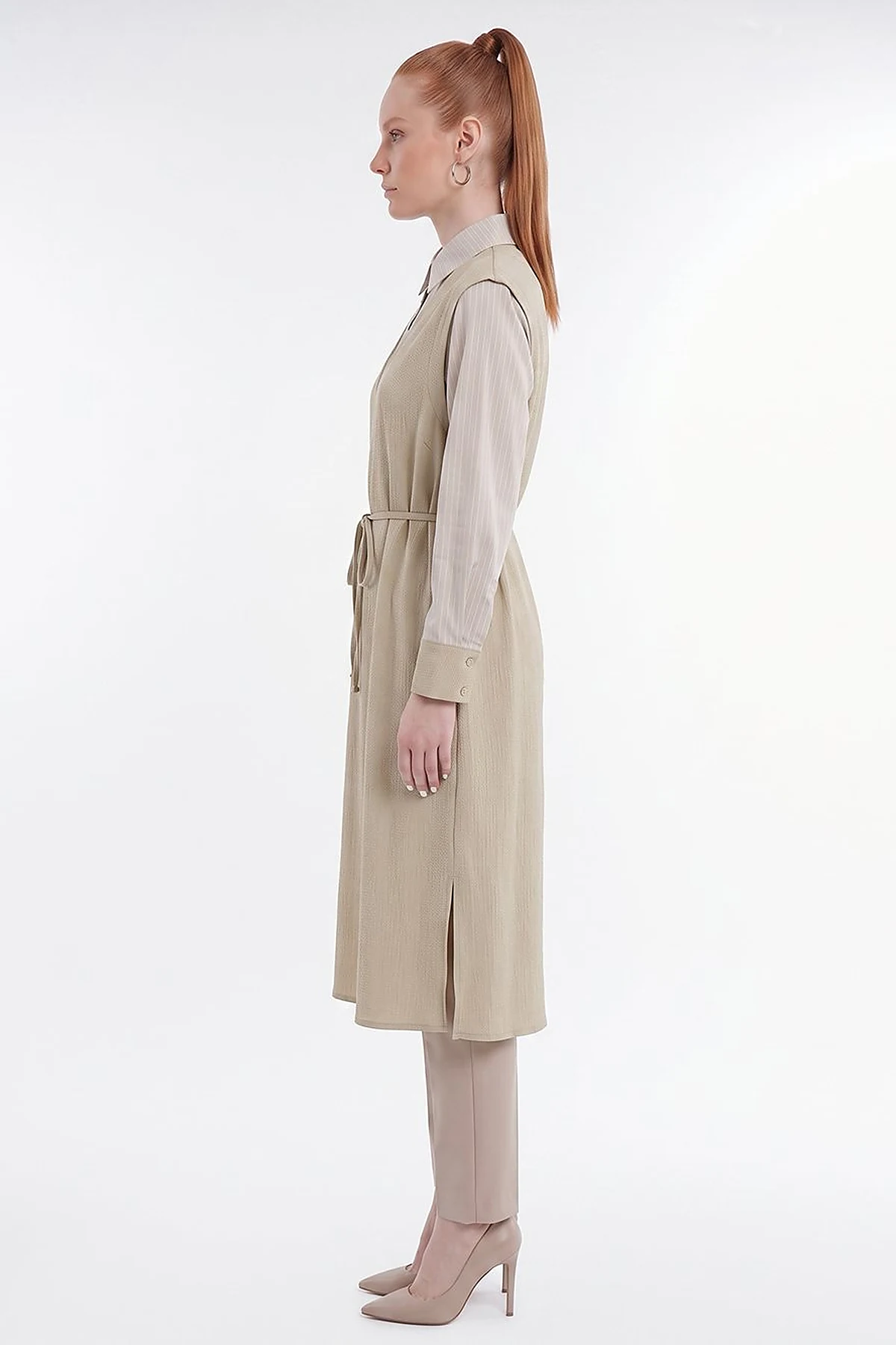 Shirt-Detail Long Tunic Moss Green