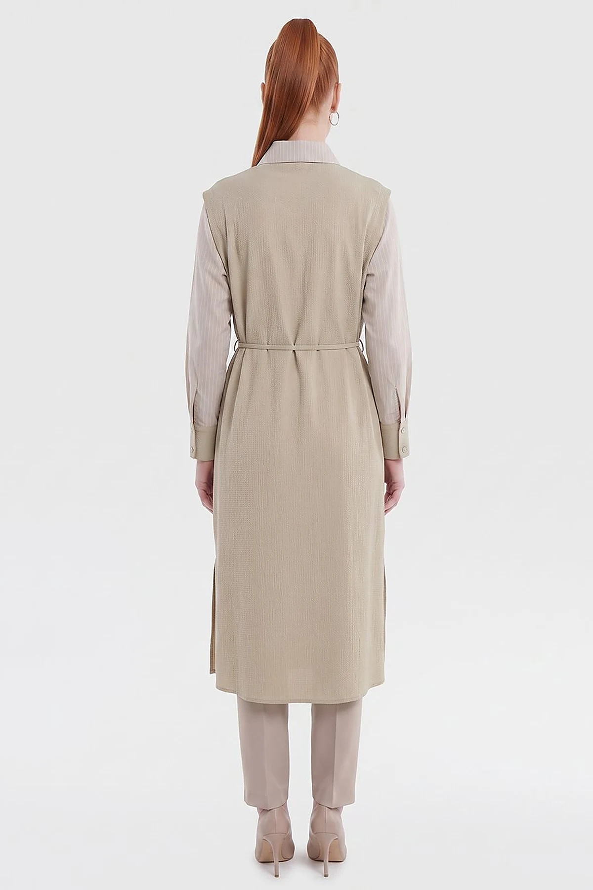 Shirt-Detail Long Tunic Moss Green