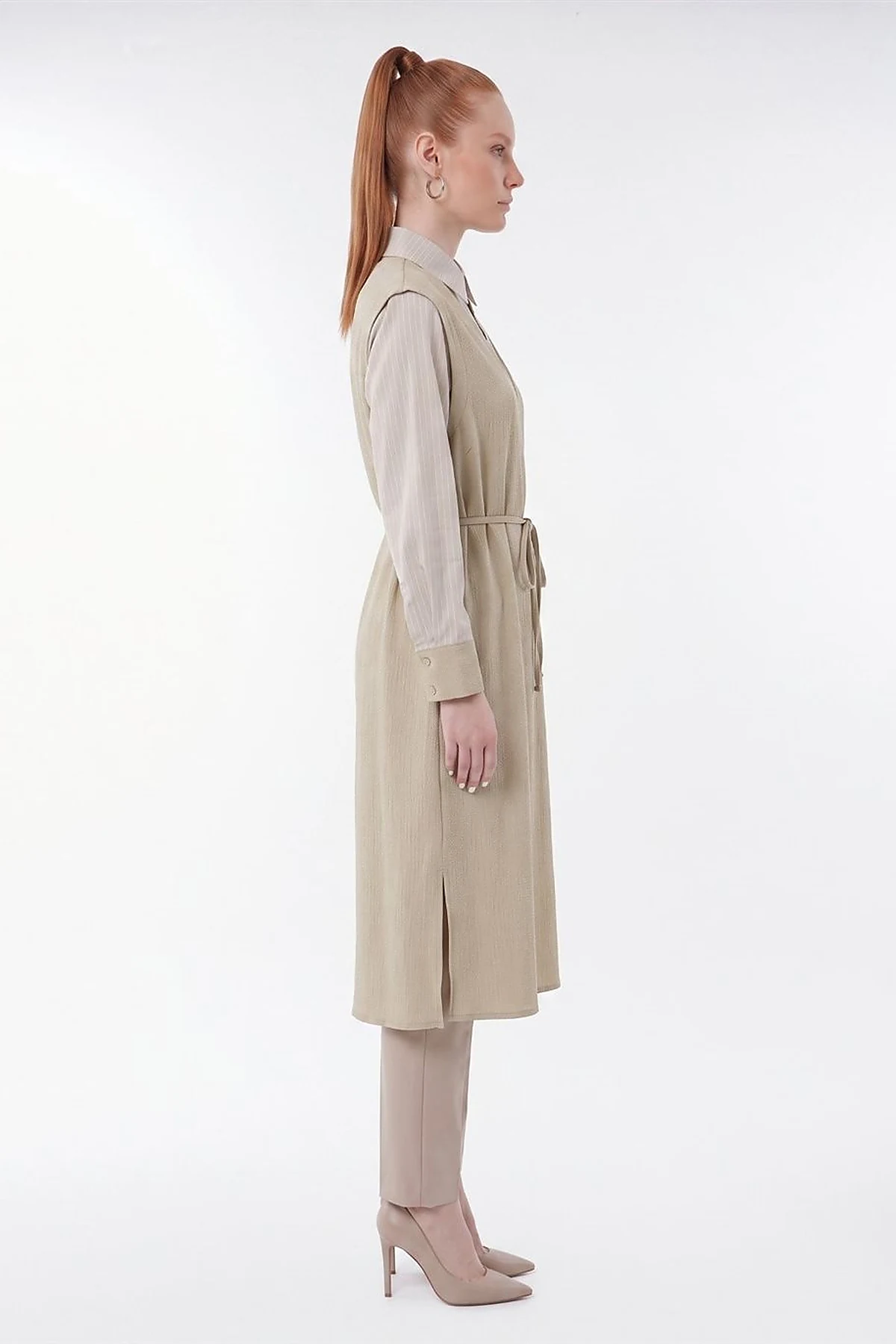 Shirt-Detail Long Tunic Moss Green