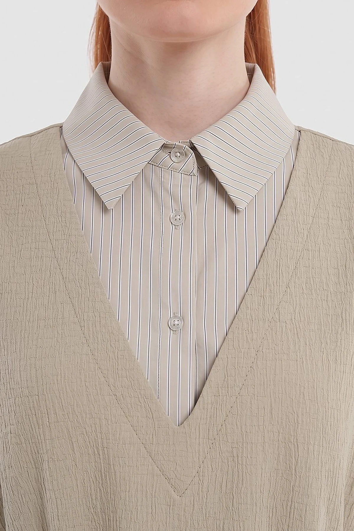 Shirt-Detail Long Tunic Moss Green