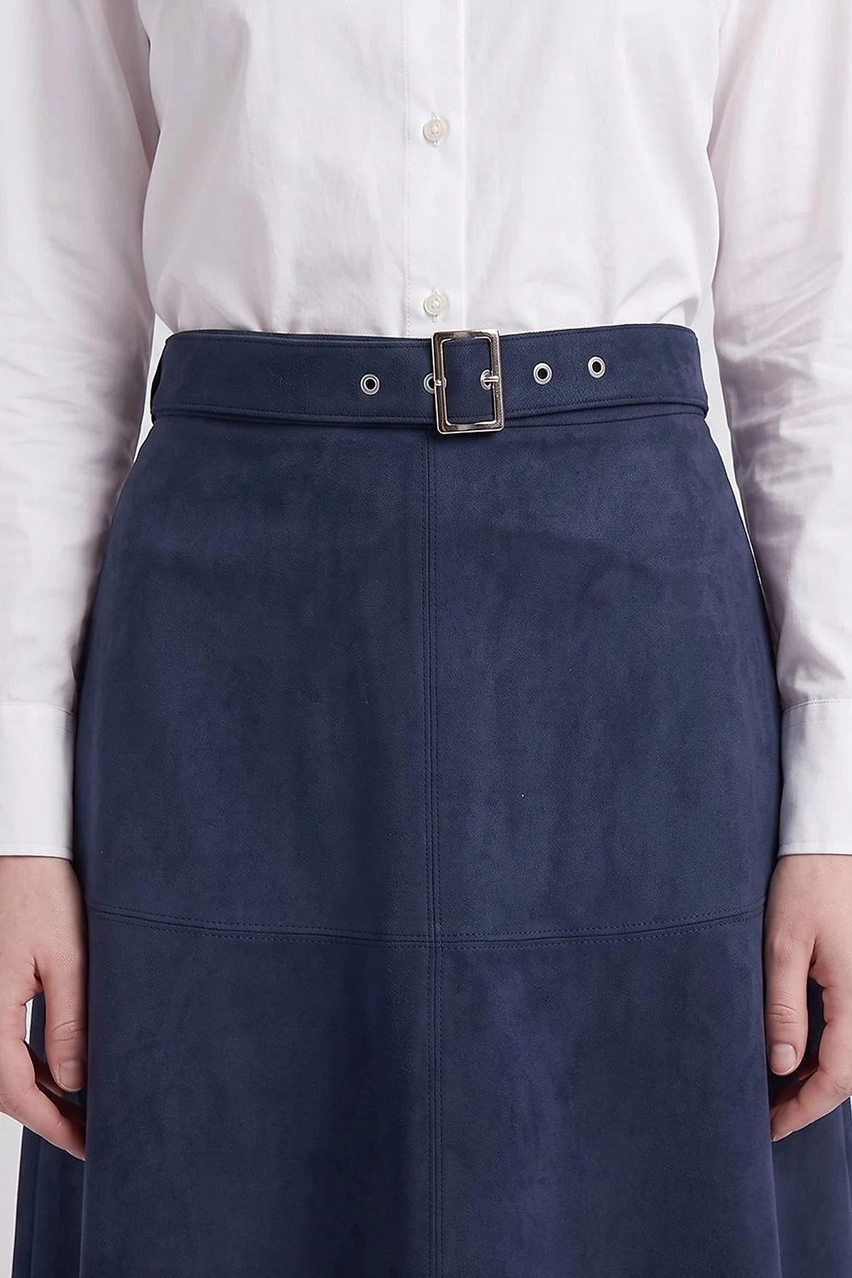 Panel-Seamed Suede Skirt Dark Navy