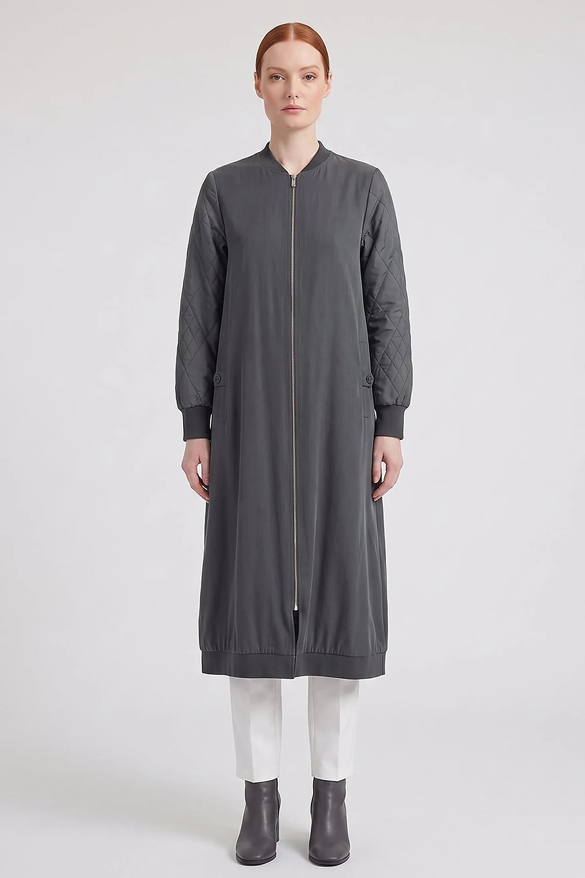 Varsity Collar Lyocell Viscose Slip-On Tunic Charcoal Gray