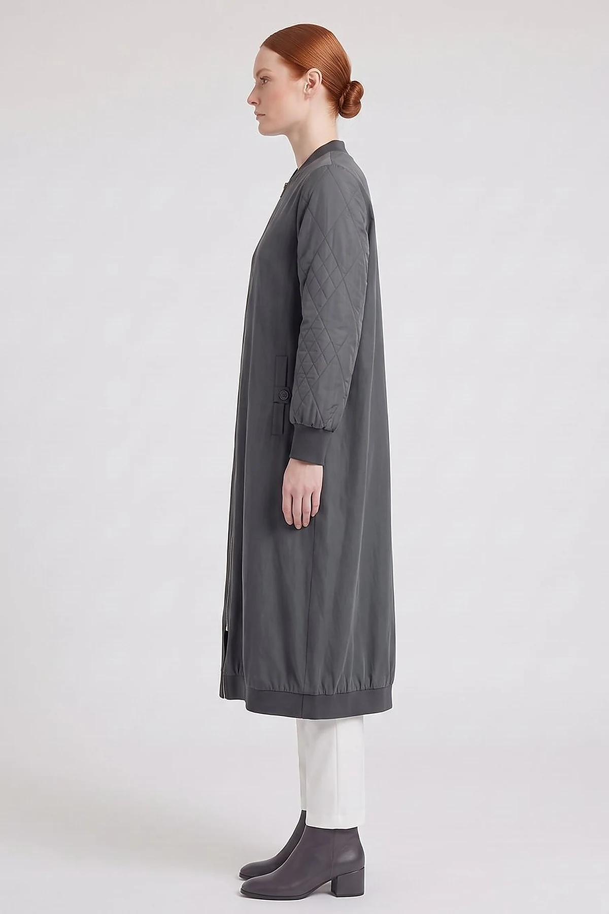 Varsity Collar Lyocell Viscose Slip-On Tunic Charcoal Gray