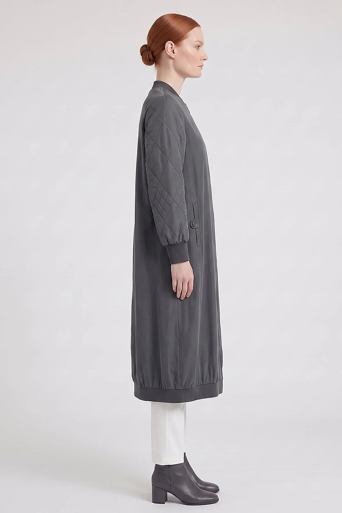 Varsity Collar Lyocell Viscose Slip-On Tunic Charcoal Gray