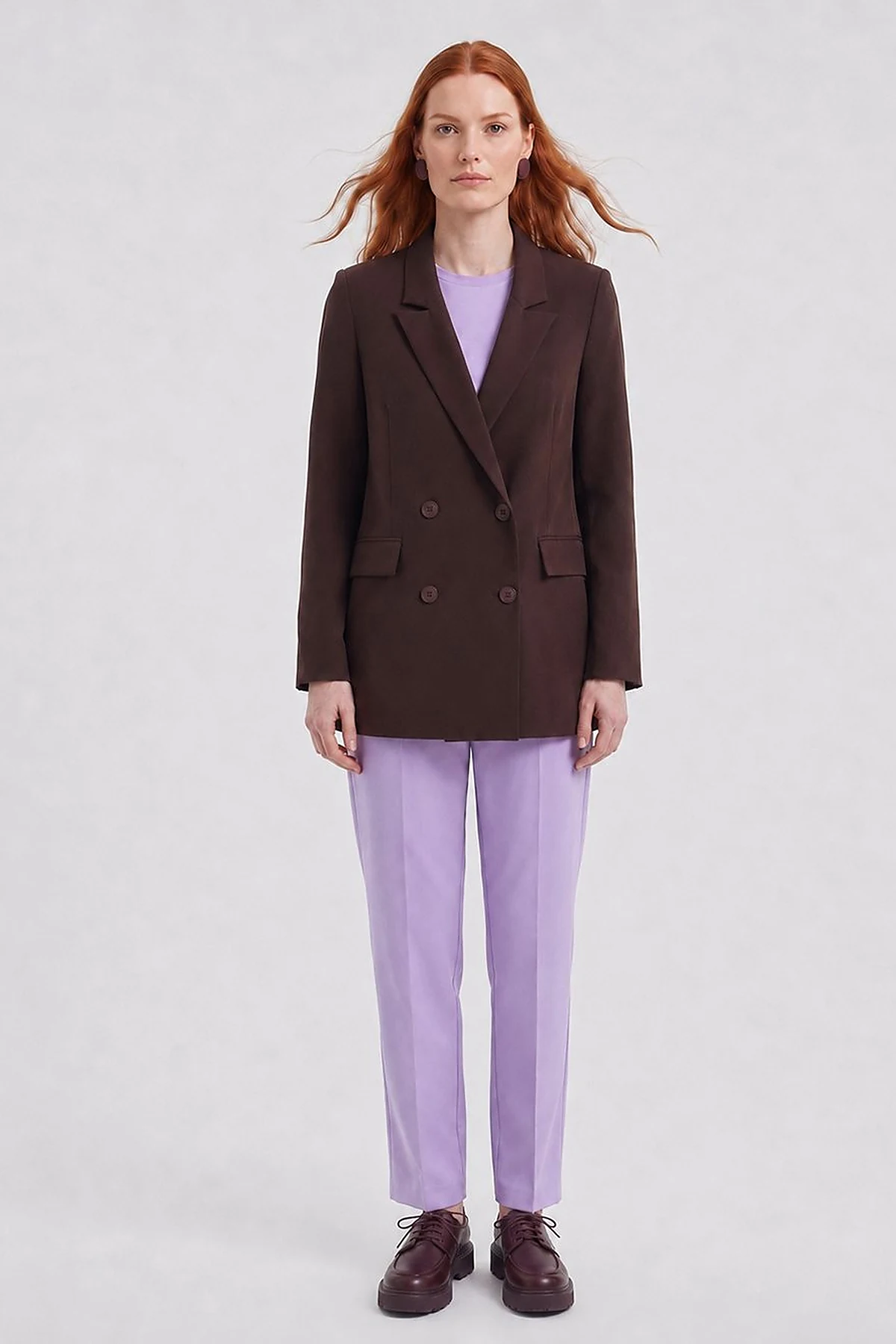 Cover Pocket Crepe Blazer Jacket Dark Brown