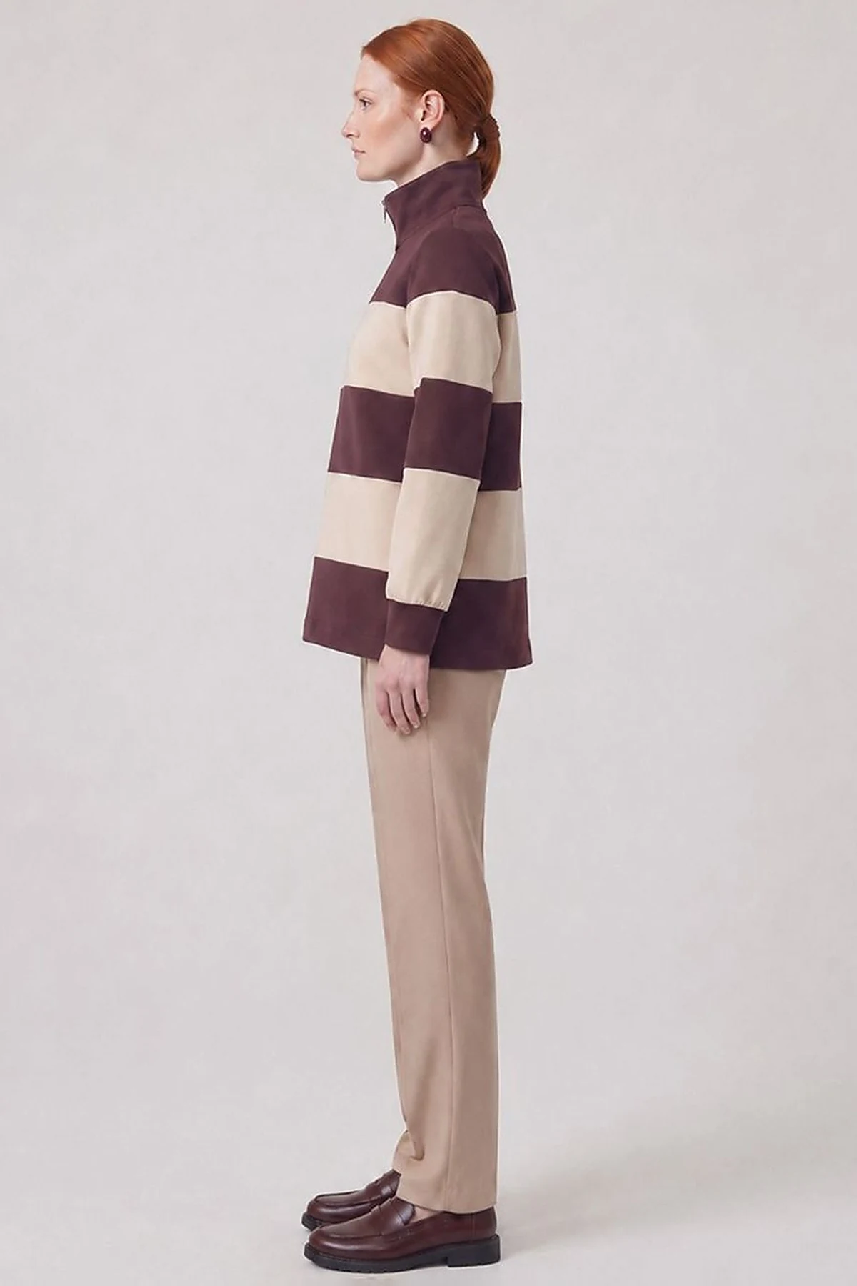 Color-Block Wide-Neck Sweatshirt Burgundy