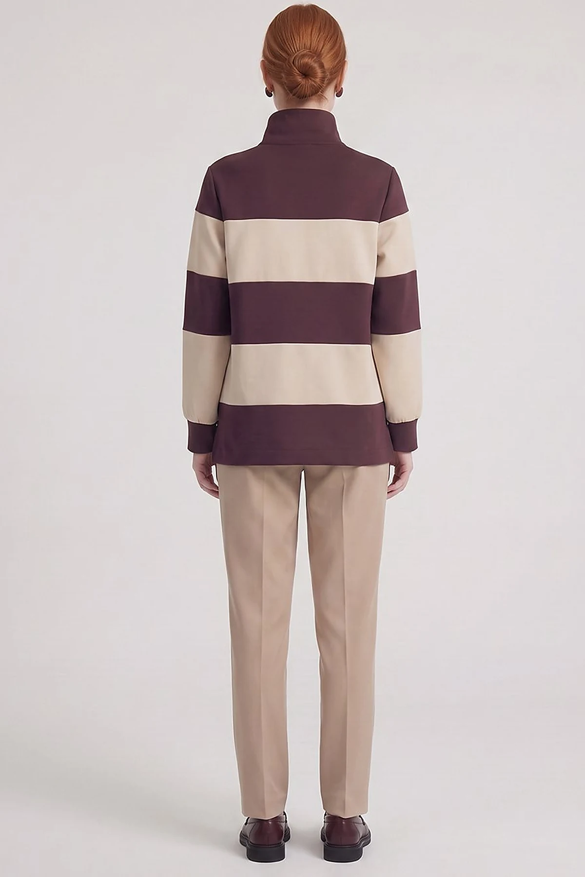 Color-Block Wide-Neck Sweatshirt Burgundy