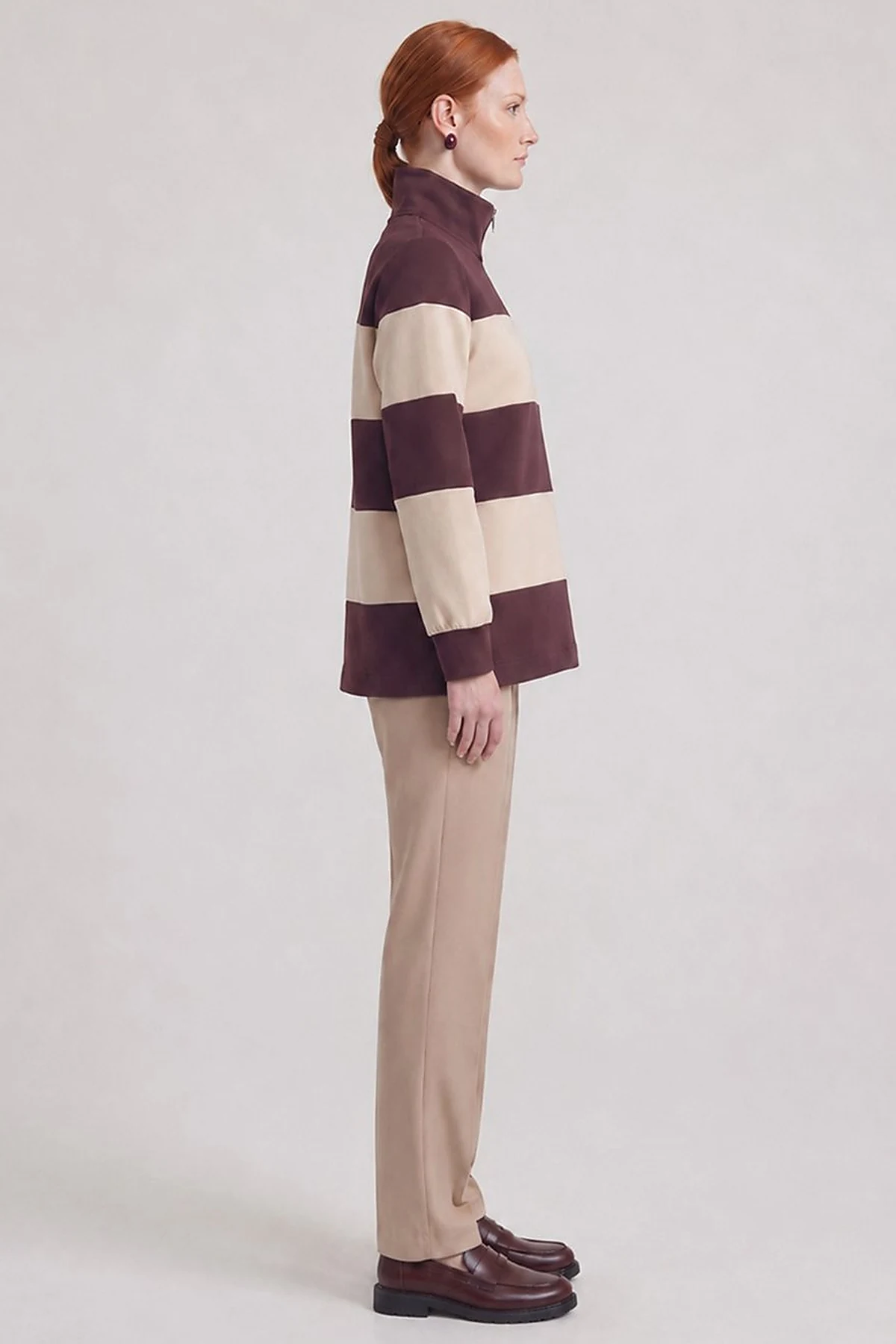 Color-Block Wide-Neck Sweatshirt Burgundy